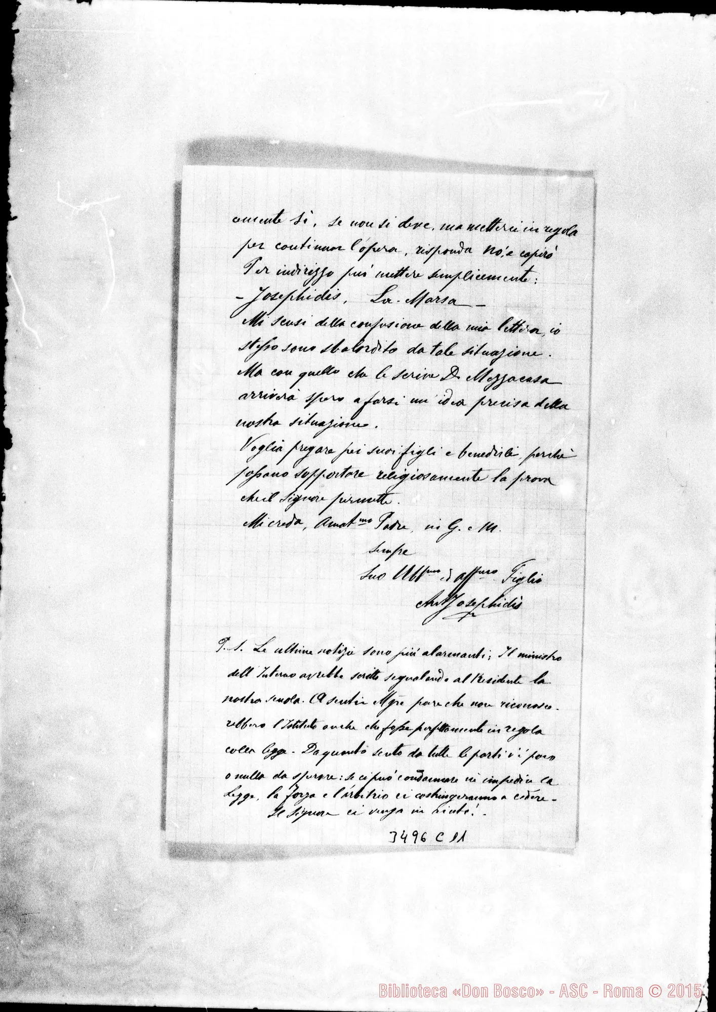 Fotogramma C 11 — Don Josephidi-Amat.mo Padre. La Marsa, 11-11-1902 Autogr. Rua