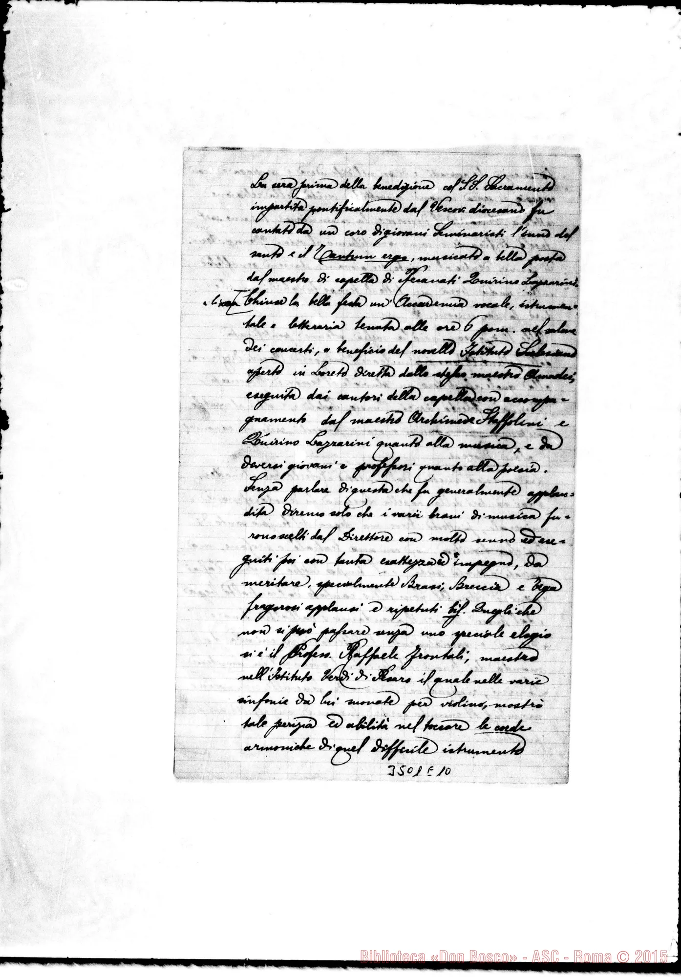Fotogramma E 10 — Don Giordano Pietro-Don Cerruti. Loreto, 16-10-1891. All. relazione festa S. Luigi