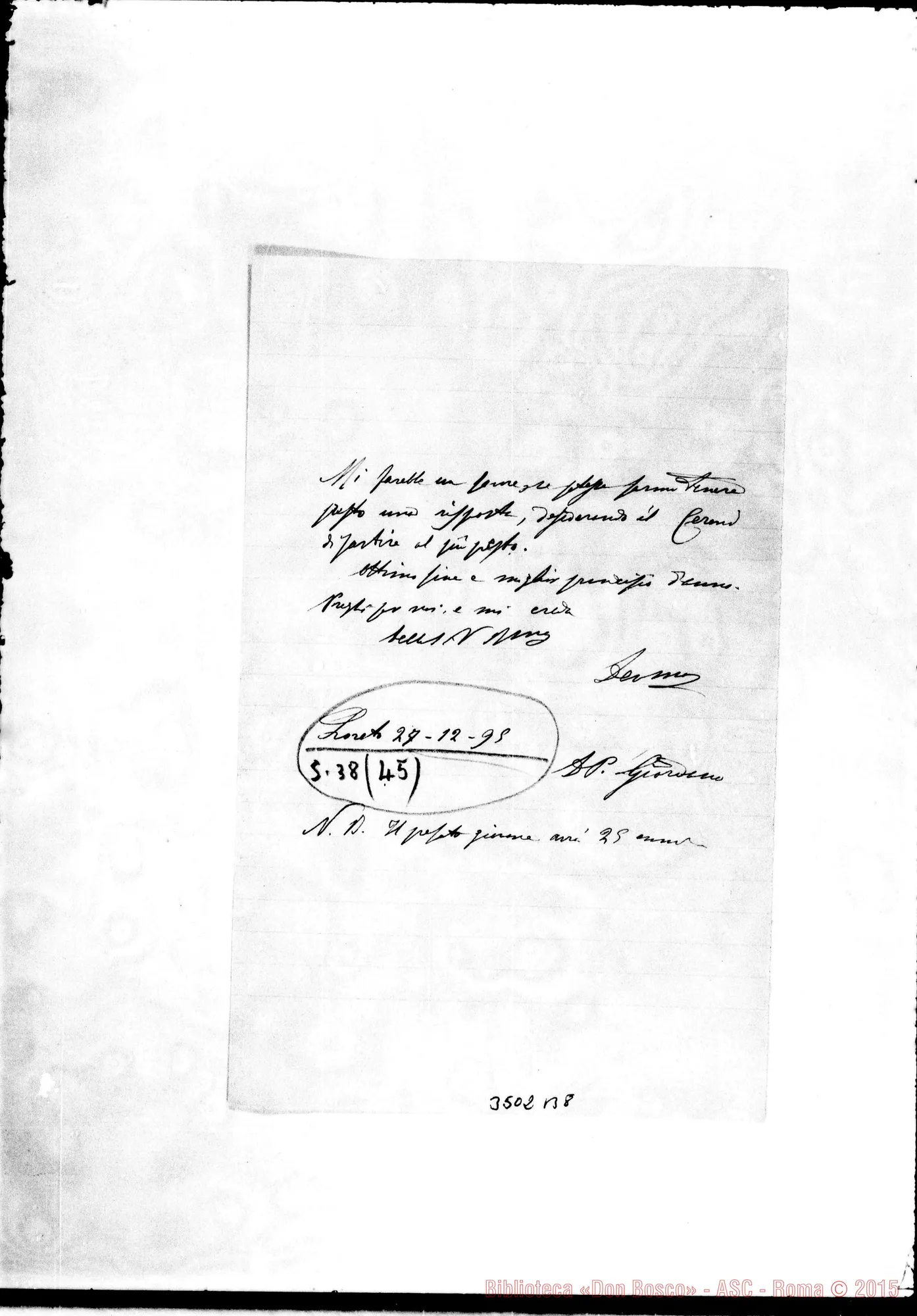 Fotogramma B 8 — Don Pietro Giordano-Don Lazzero. Loreto, 27-12-1895
