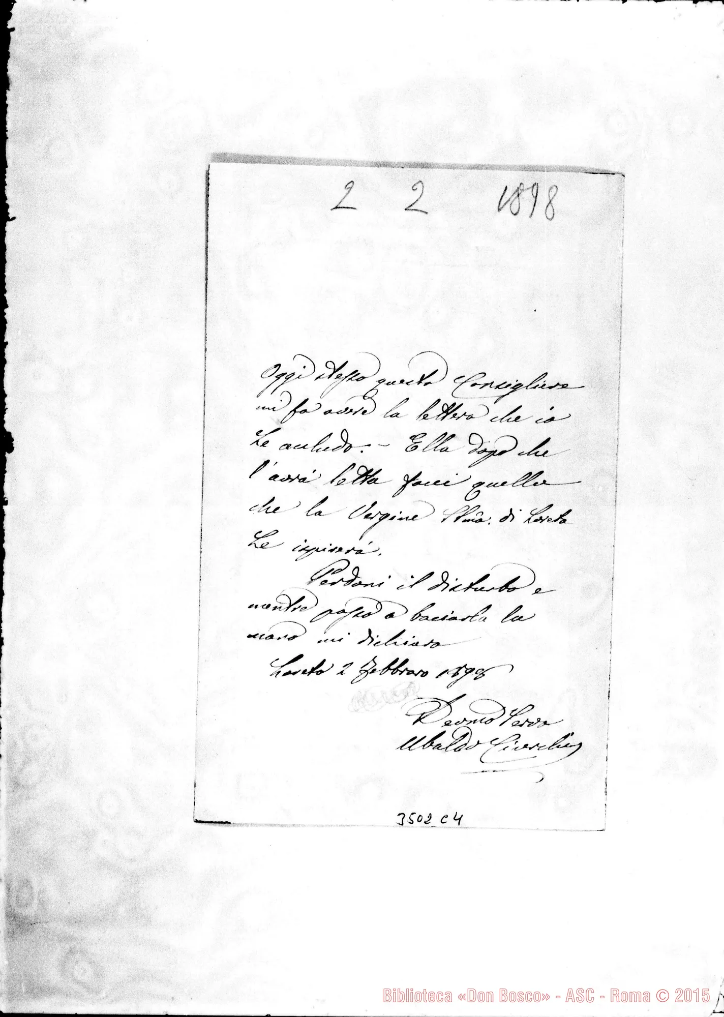 Fotogramma C 4 — Ubaldo C.-Don Rua. Loreto, 2-02-1898. Autogr. Rua