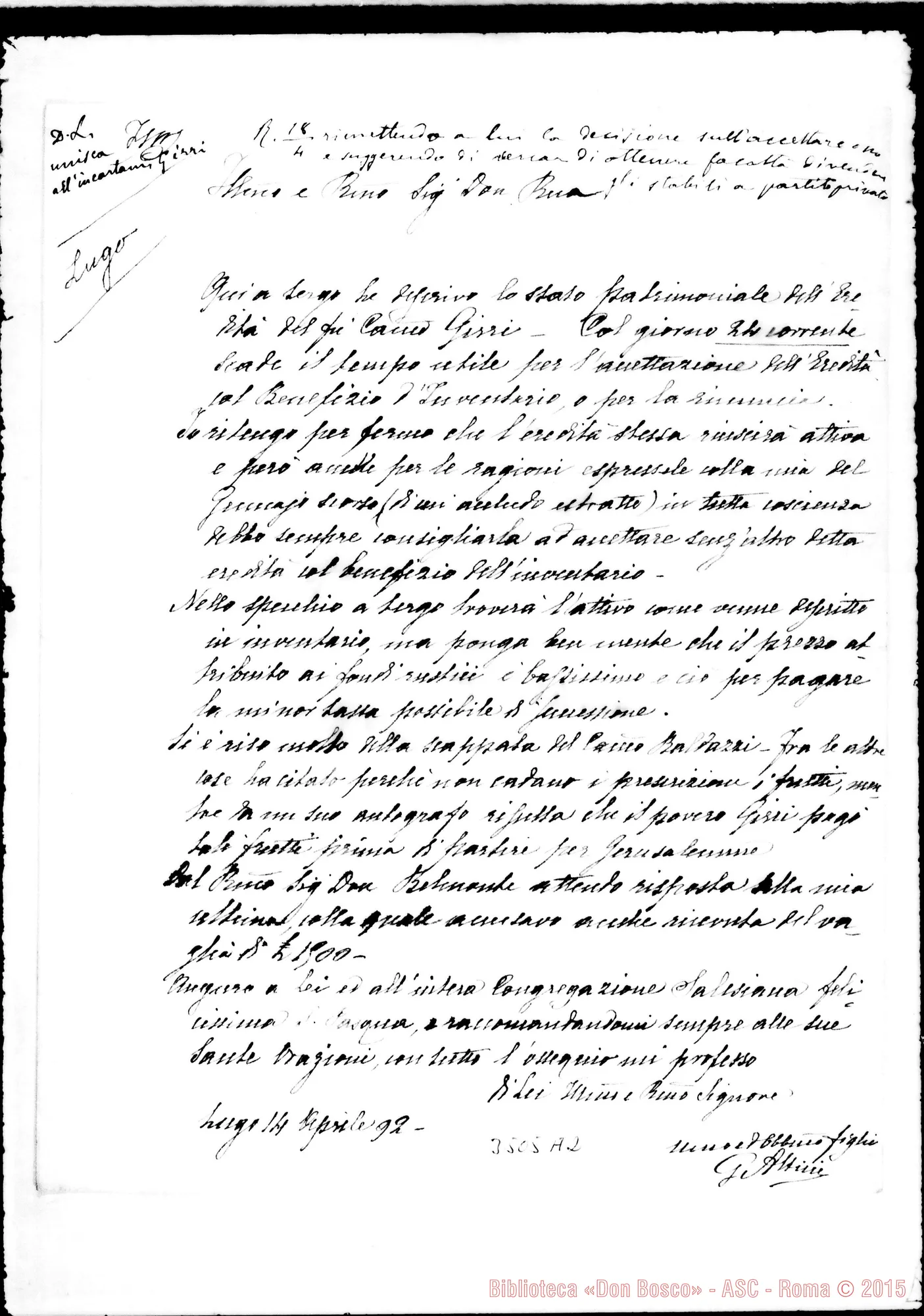 Fotogramma A 2 — Gustavo Altini-Don Rua. Lugo, 14-04-1892 Autogr. Rua