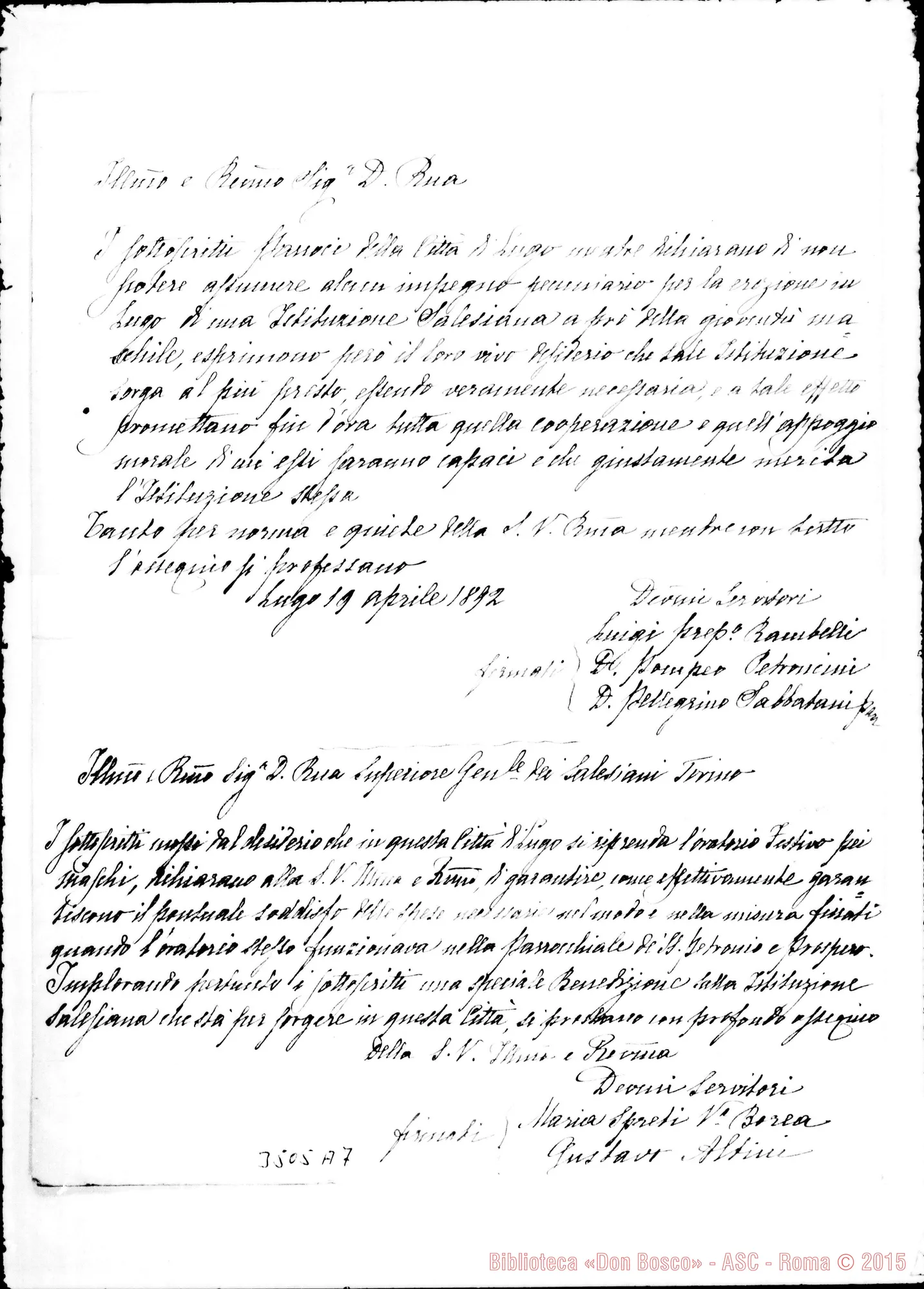 Fotogramma A 7 — Gustavo Altini E comitato-Don Rua, il 20-04-1892 Autogr. Rua