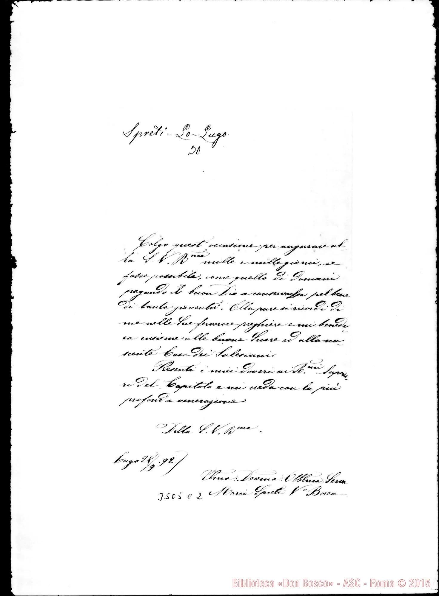 Fotogramma C 2 — Maria Spreti, ved. Borea-Don Rua. Lugo, 28-09-1892 Autogr. Rua