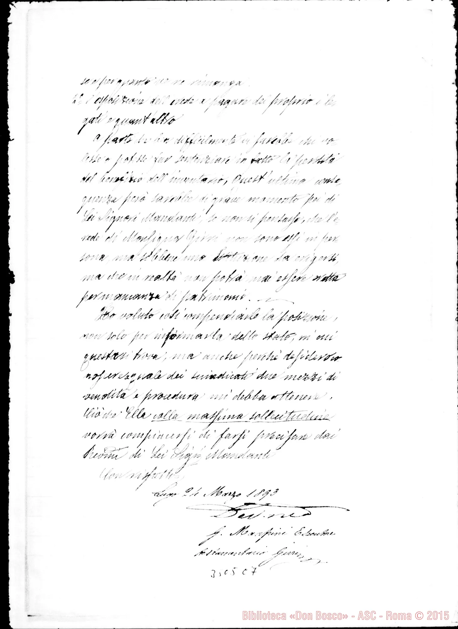 Fotogramma C 7 — Manfrini, esecutore testamentario-Don G.B. Rinaldi. Autogr. Rua