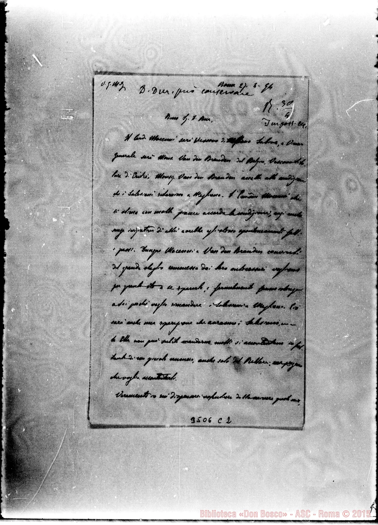 Fotogramma C 2 — Magliano Sabino: Don Cagliero Cesare-Don Rua. Roma, 27-04-1894 Autogr. Rua