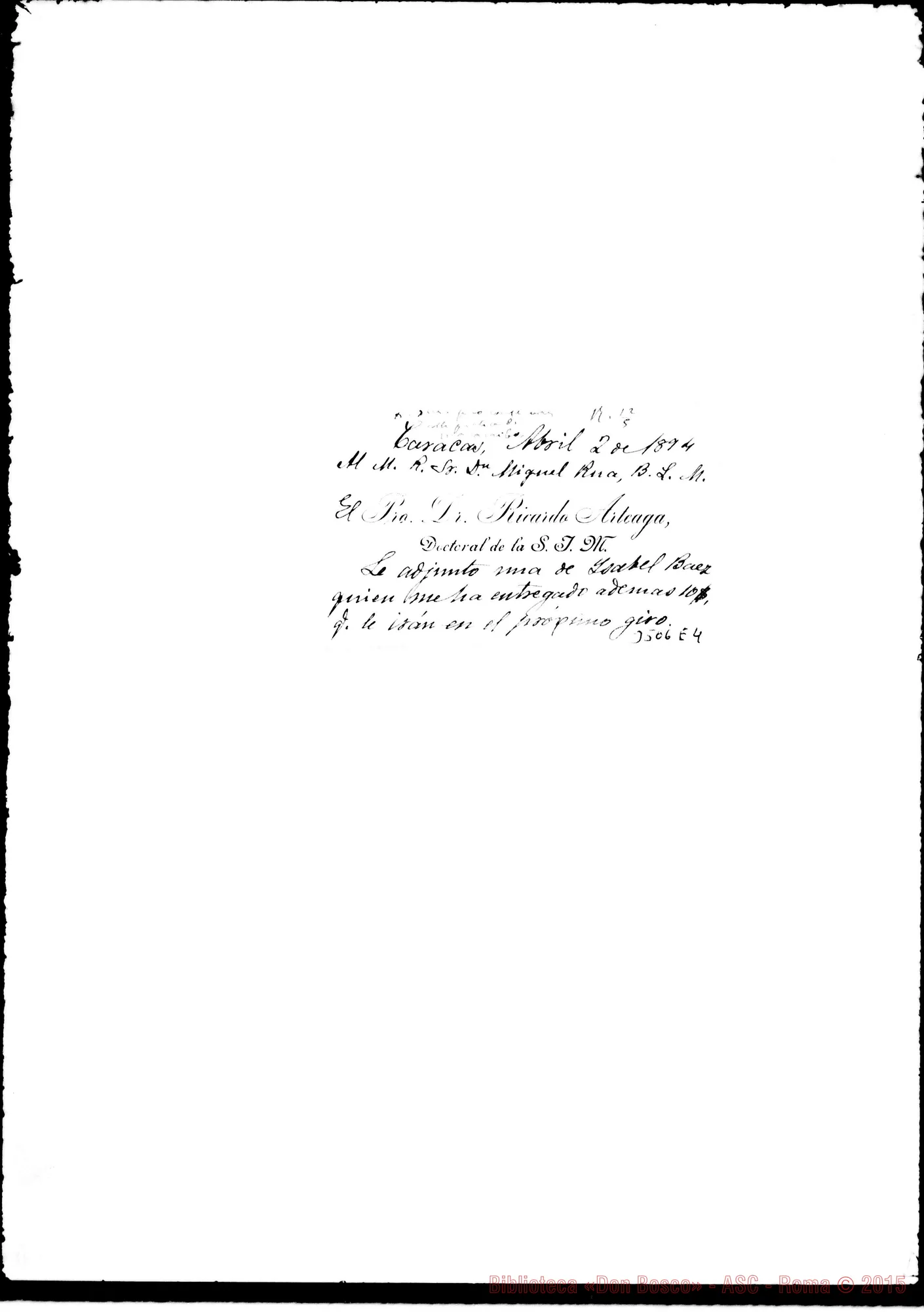Fotogramma E 4 — Don Ricardo Arteaga, pbro.-Don Rua. Caracas, 2-04-1894 Autogr. Rua