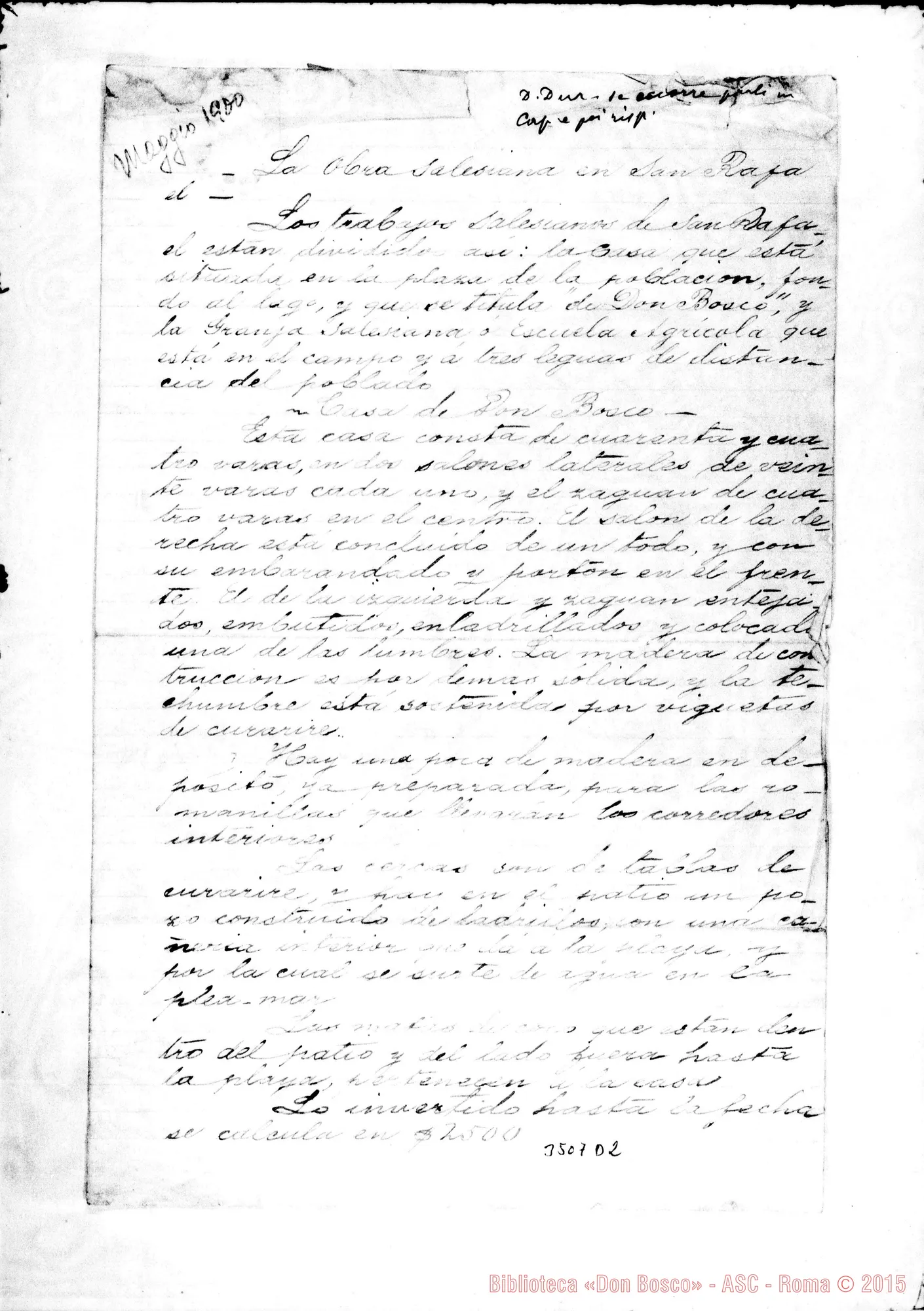Fotogramma D 2 — Luis de Vicente, pbro: notizie su San Rafael. Autogr. Rua