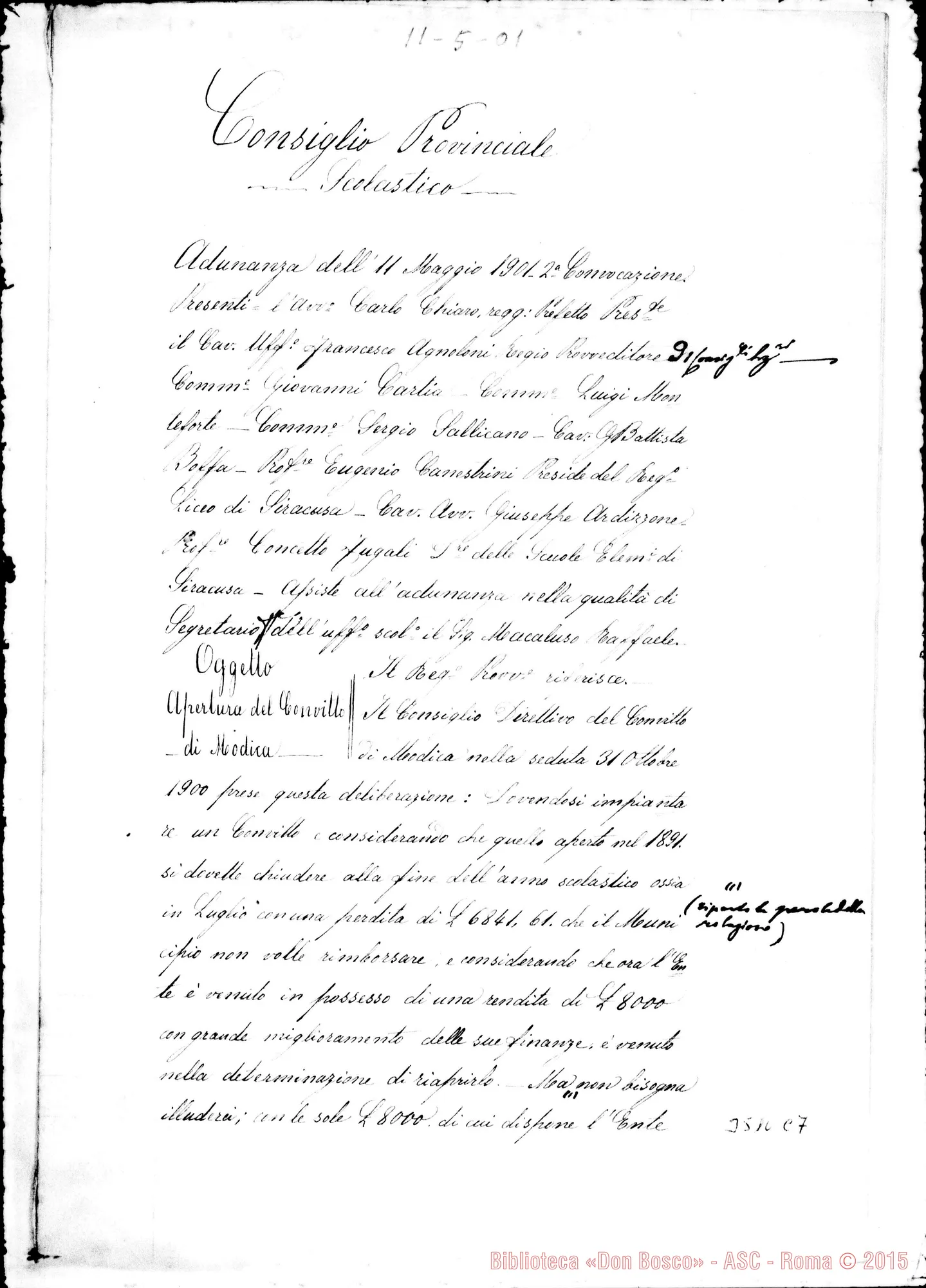 Fotogramma C 7 — Adunanza del Consiglio Provinciale Scolastico, 1’11-05-1901