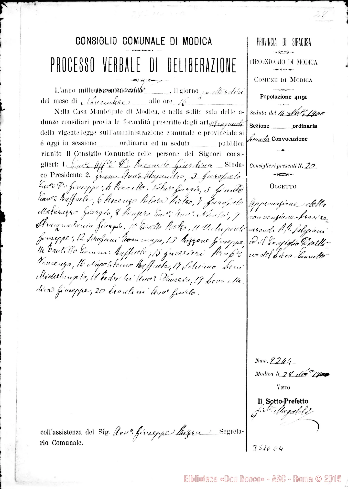 Fotogramma E 4 — Processo Verbale di Deliberazione. Modica, 19-11-1900