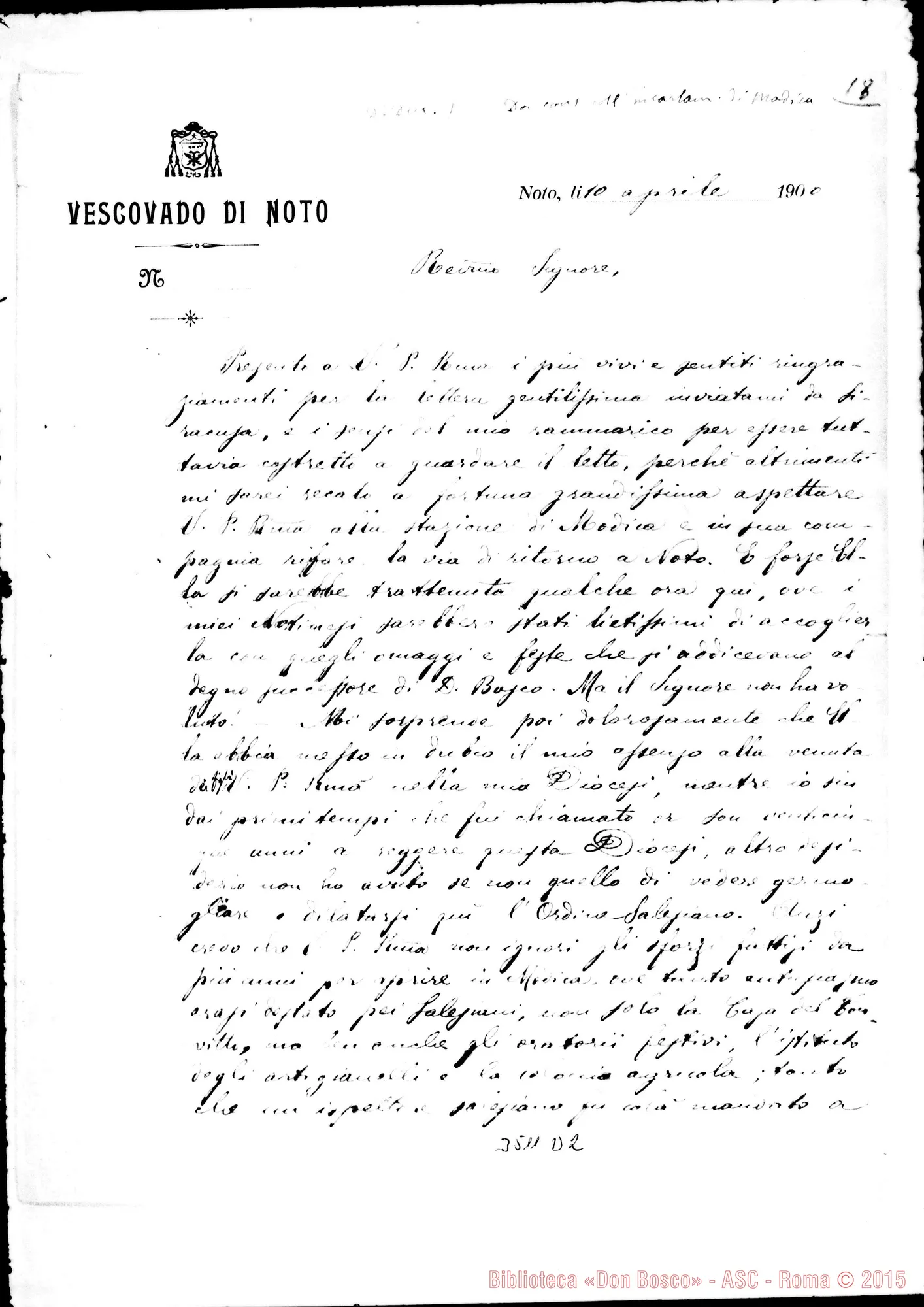 Fotogramma D 2 — Giovanni Blandini, vesc.-Don Rua. Noto, 10-04-1900 Autogr. Rua