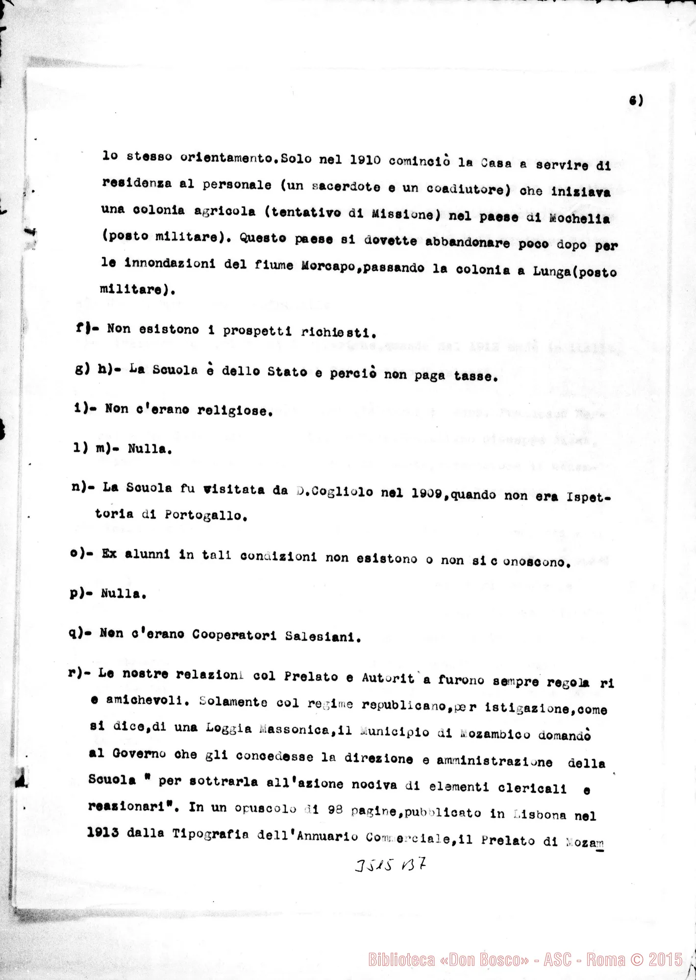 Fotogramma B 7 — Relazione sulla casa di Mozambico