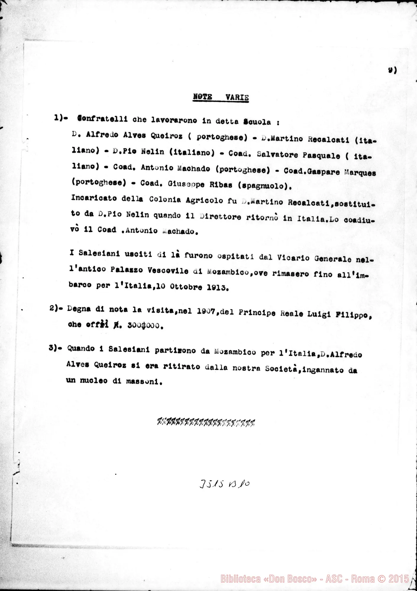 Fotogramma B 10 — Relazione sulla casa di Mozambico
