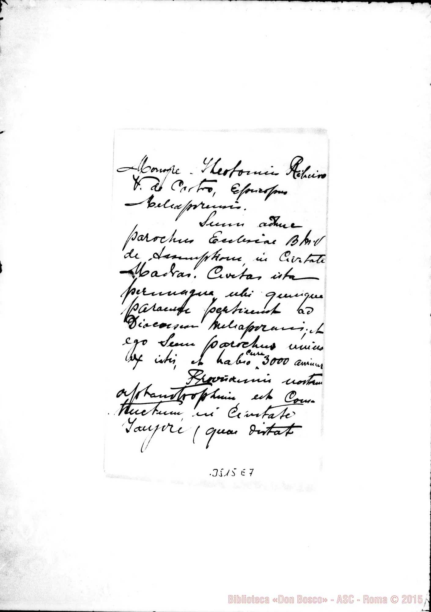 Fotogramma E 7 — L.X. Fernandes-Rev.do Padre. Madras, 4-05-1904 Autogr. Rua