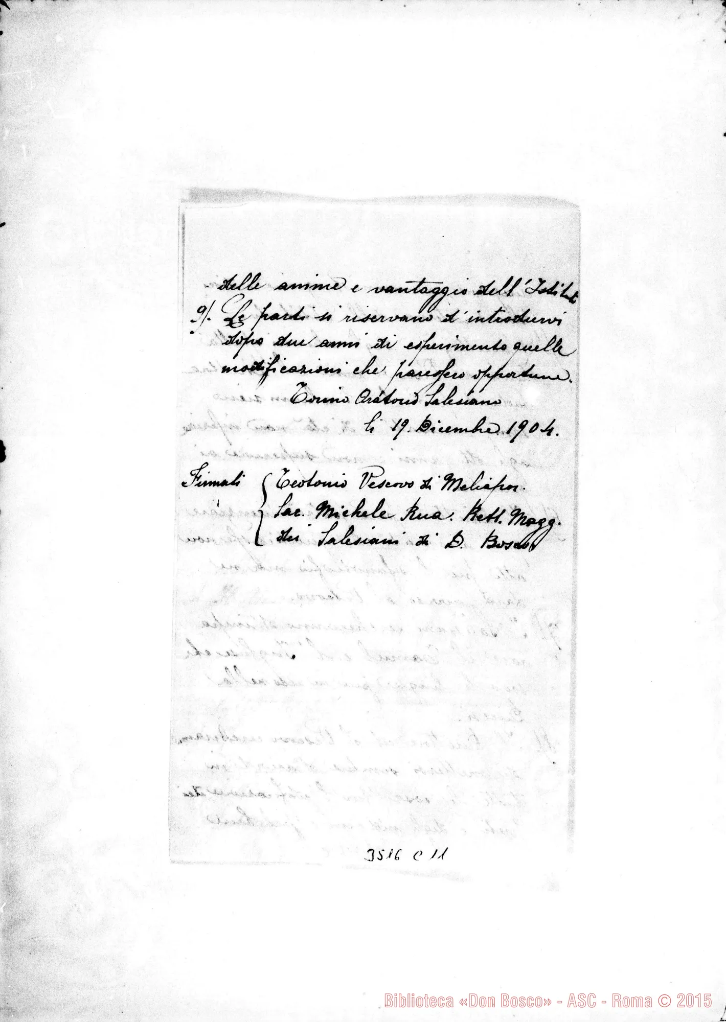 Fotogramma C 11 — Convenzione tra Don Michele Rua E il vesc. di Meliapor. Due stesure