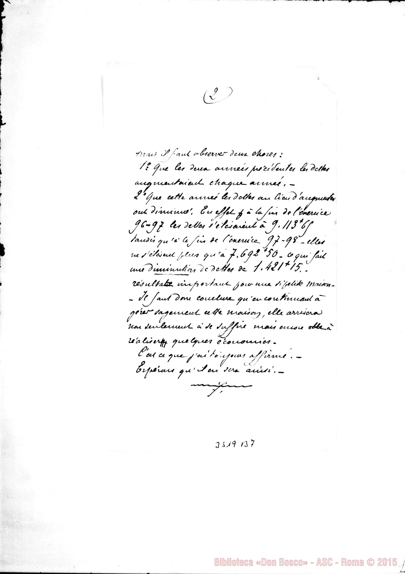 Fotogramma B 7 — Don Bellamy: stato finanziario delle opere d’Orano. 1898