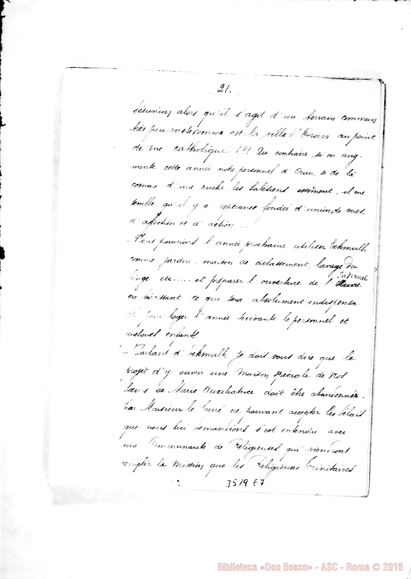 Fotogramma E 7 — «Rapport sur les Oeuvres Salésiennes d’Oran». Don Bellamy, il 24-06-1892