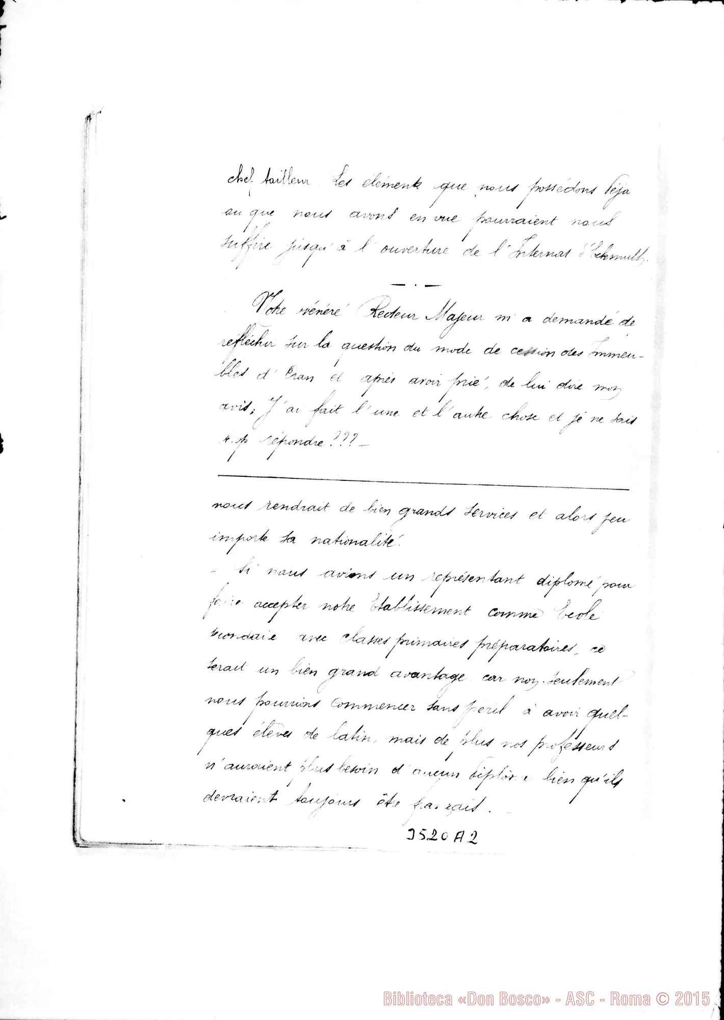 Fotogramma A 2 — «Rapport sur les Oeuvres Salésiennes d’Oran». Don Bellamy, il 24-06-1892