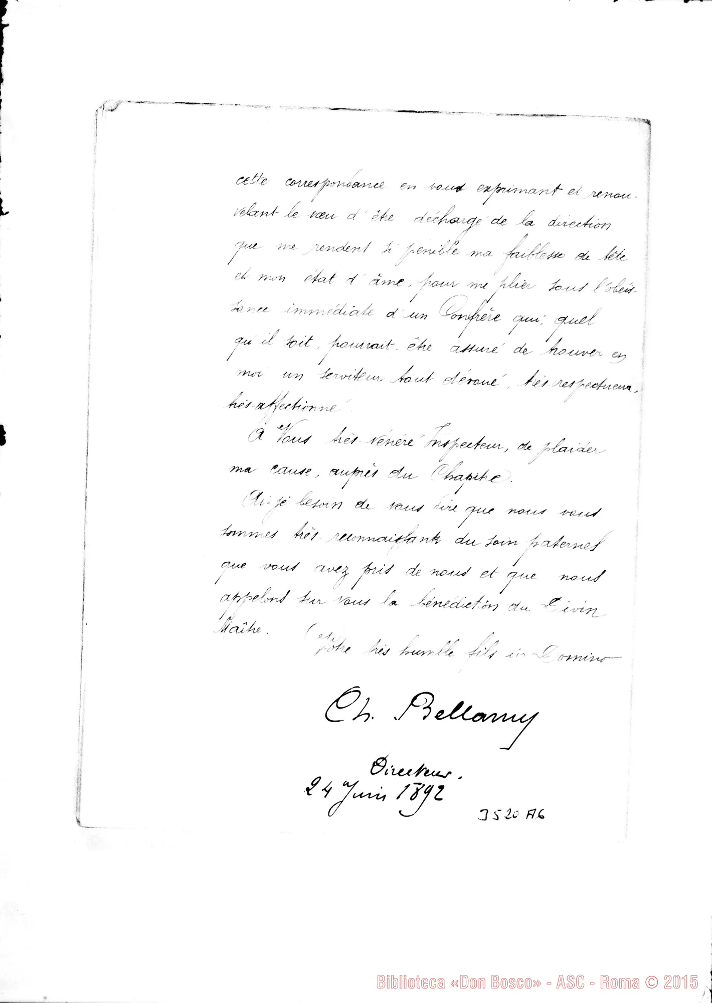 Fotogramma A 6 — «Rapport sur les Oeuvres Salésiennes d’Oran». Don Bellamy, il 24-06-1892