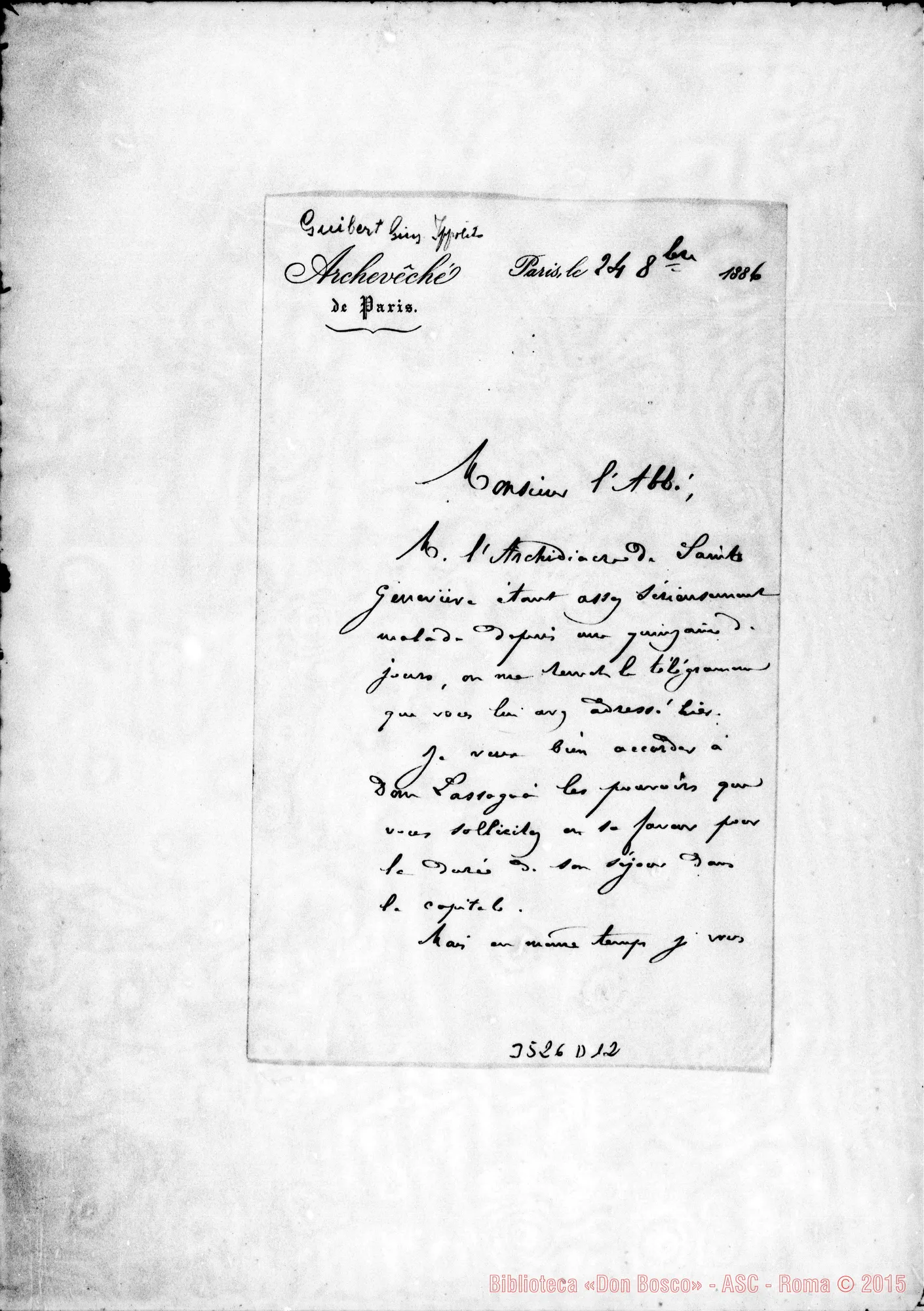 Fotogramma D 12 — Dall’Arcivescovato di Parigi-Monsieur l’abbé, il 24-10-1886