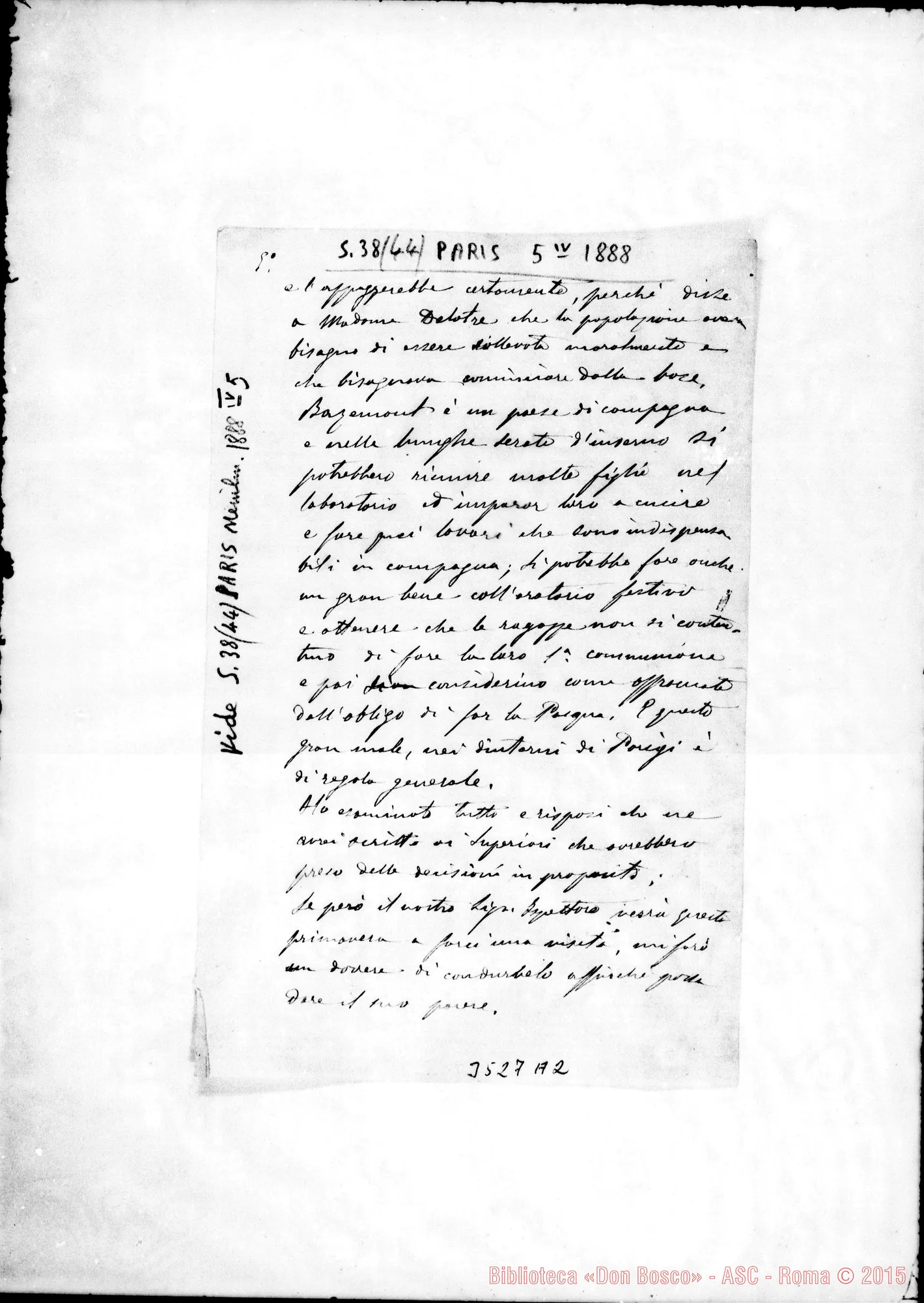 Fotogramma A 2 — Don Giuseppe Ronchail-Don Rua. Paris, 5-04-1888 Autogr. Rua