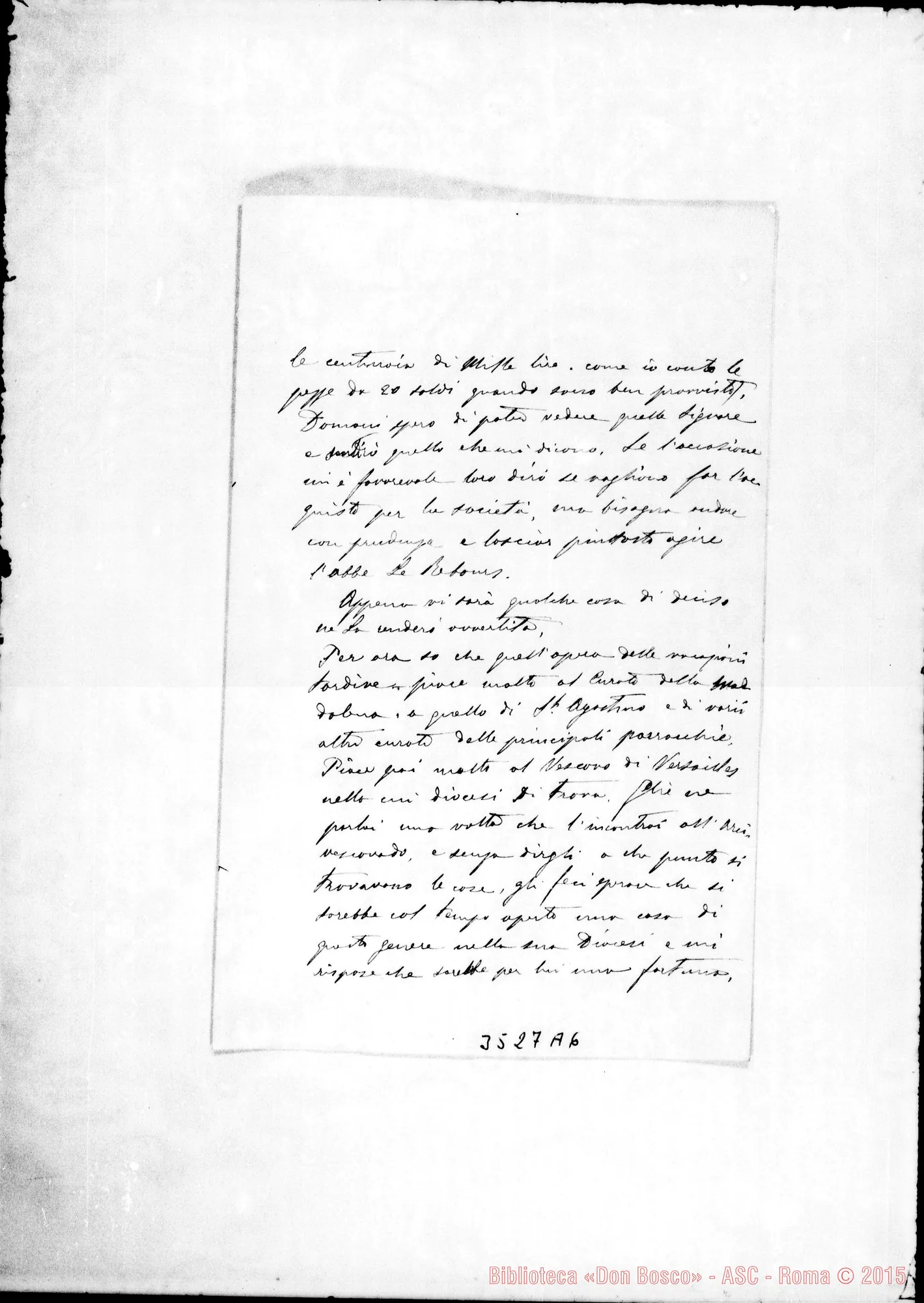 Fotogramma A 6 — Don Giuseppe Ronchail-Don Rua. Paris, 28-02-1889 Autogr. Rua