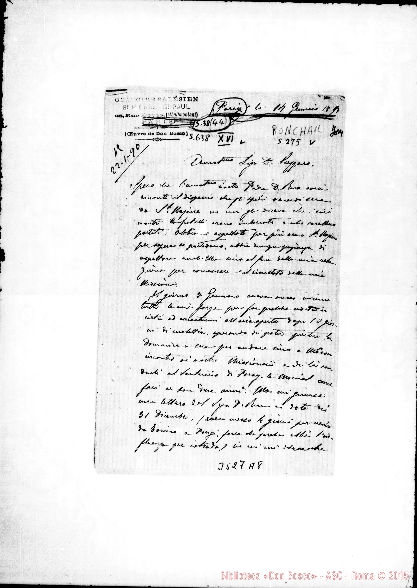 Fotogramma A 8 — Don Giuseppe Ronchail-Don Lazzero. Paris, 14-01-1890