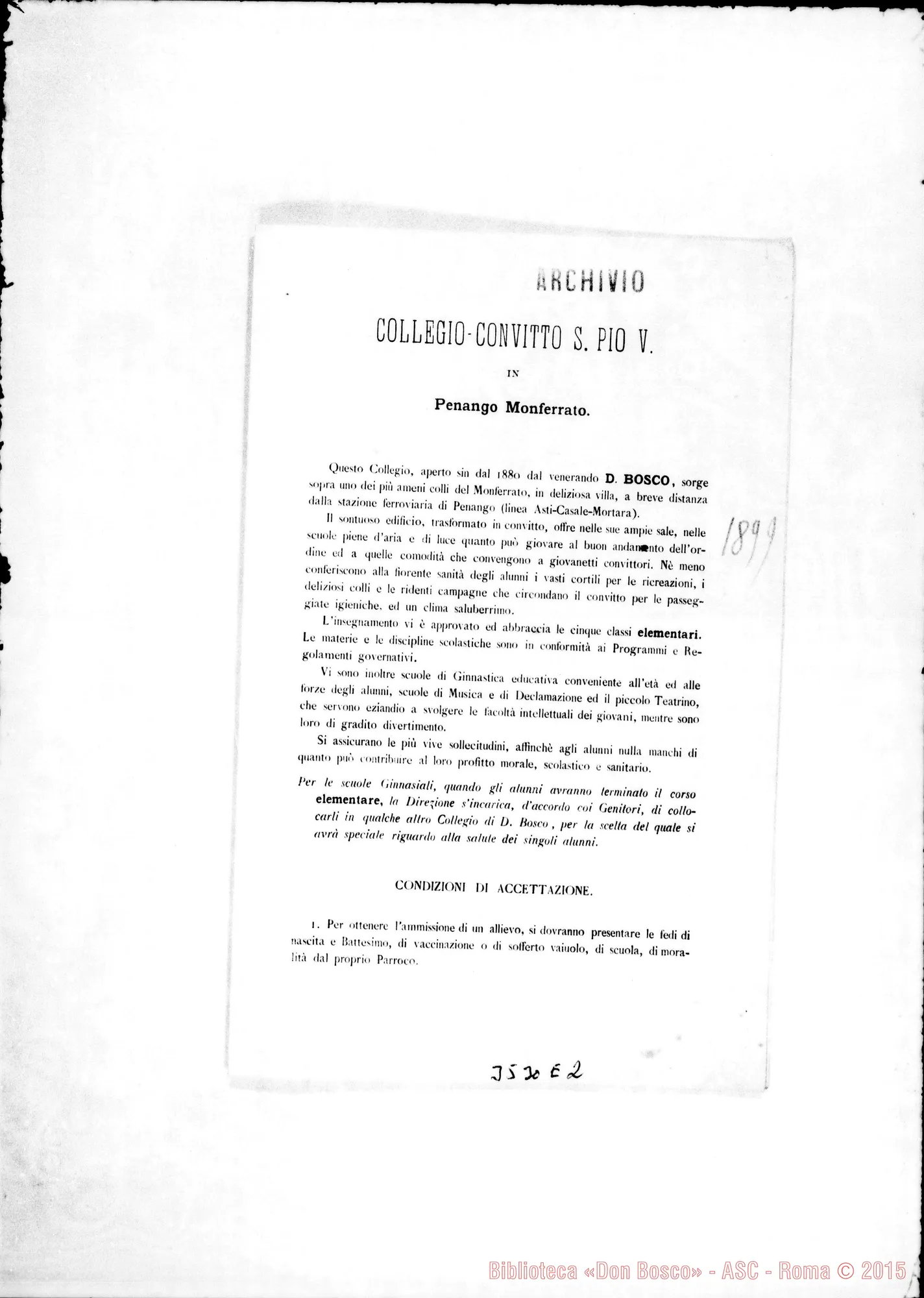 Fotogramma E 2 — Programma del Collegio Convitto di Penango. 1899