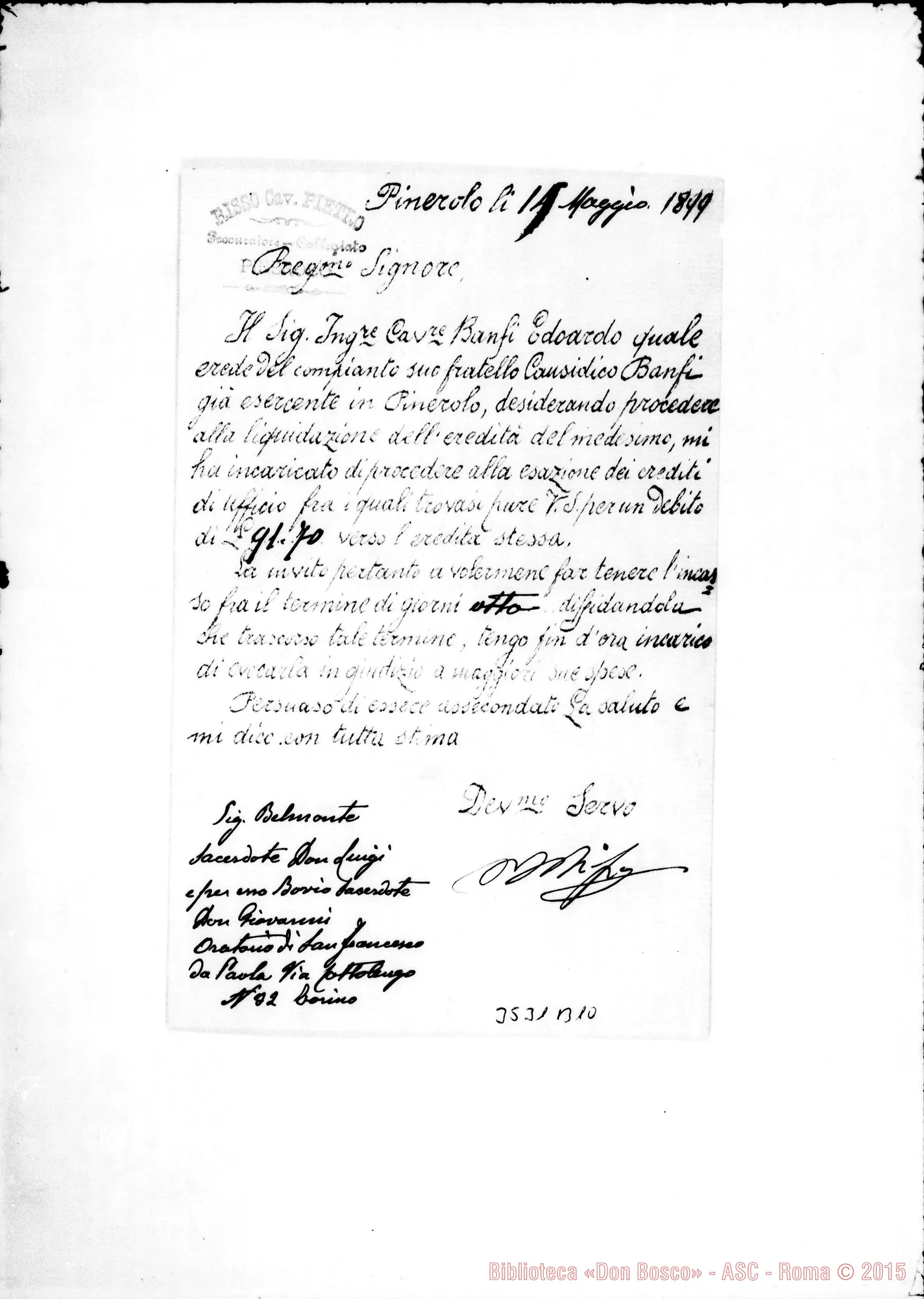 Fotogramma B 10 — Cav. Risso Pietro-Don Belmonte. Pinerolo, 15-05-1899