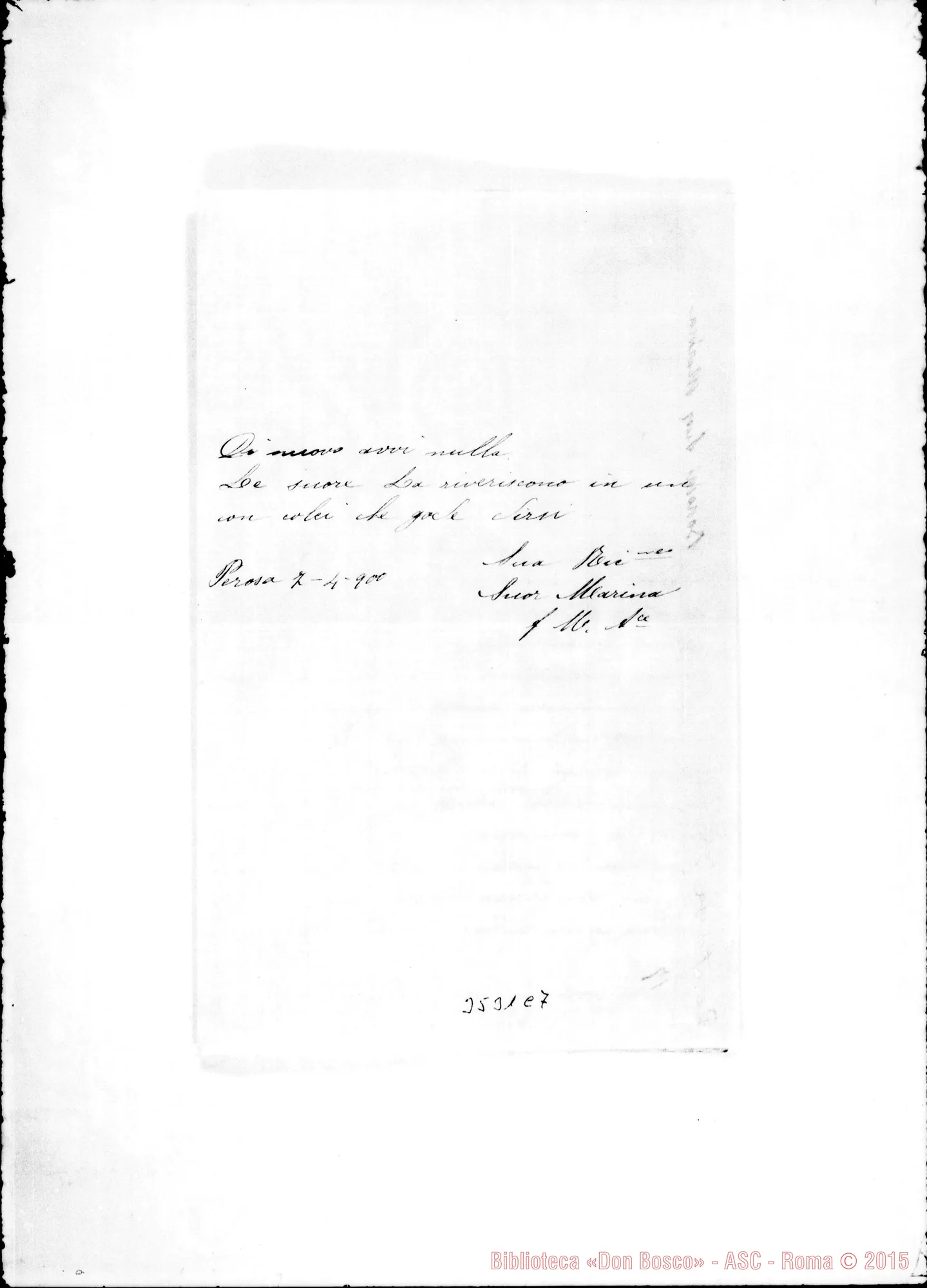 Fotogramma C 7 — Suor Maria Bonomi-Amat.mo Padre. Perosa, 7-04-1900