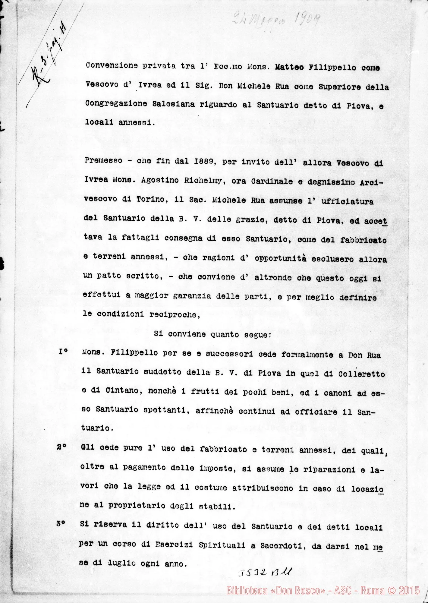 Fotogramma B 11 — Piova: Convenzione tra Mons. Matteo Filipello E Don Rua. Firma Autogr. Rua