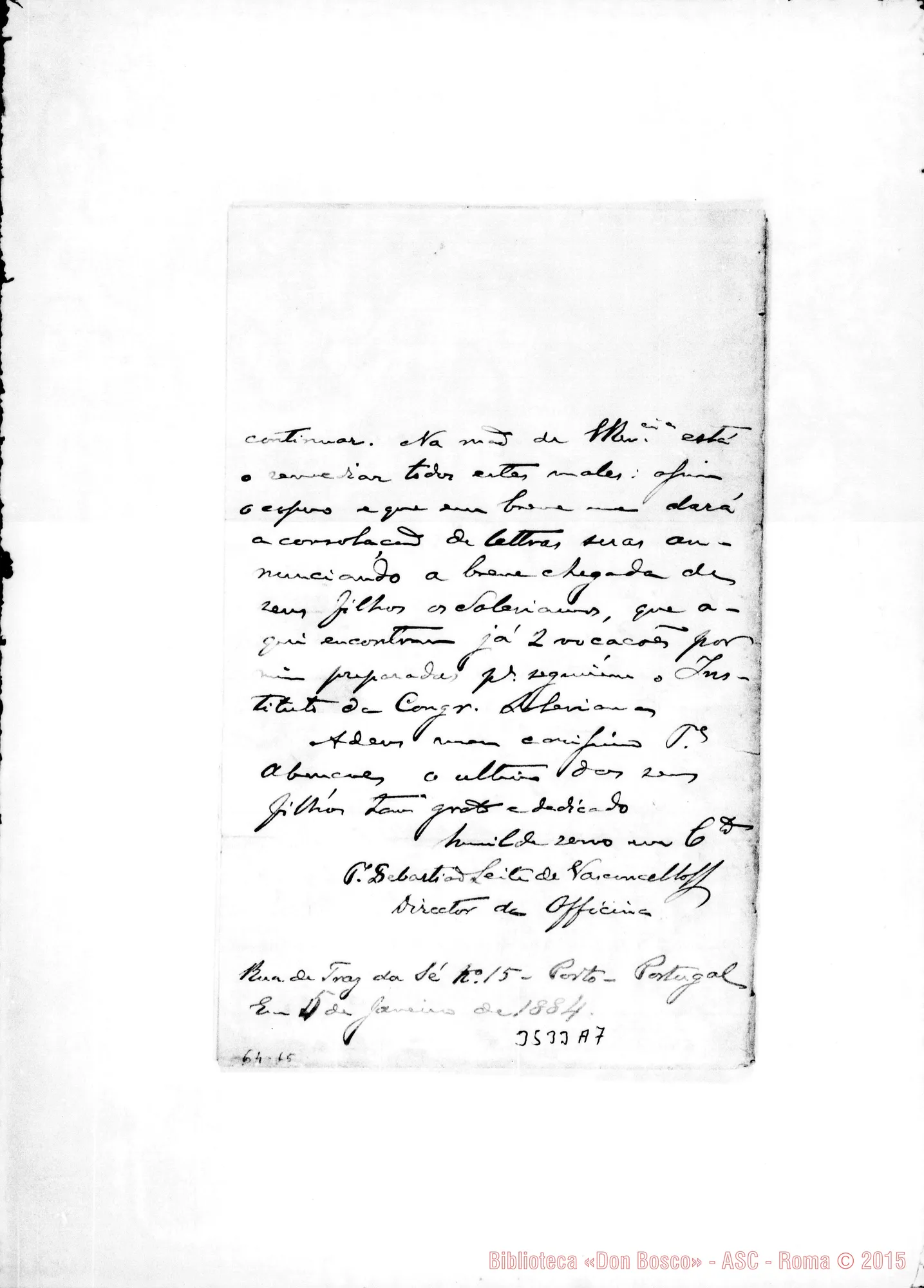 Fotogramma A 7 — Mons. Sebastiano de Vasconcellos-Don Bosco. Porto, 5-01-1884