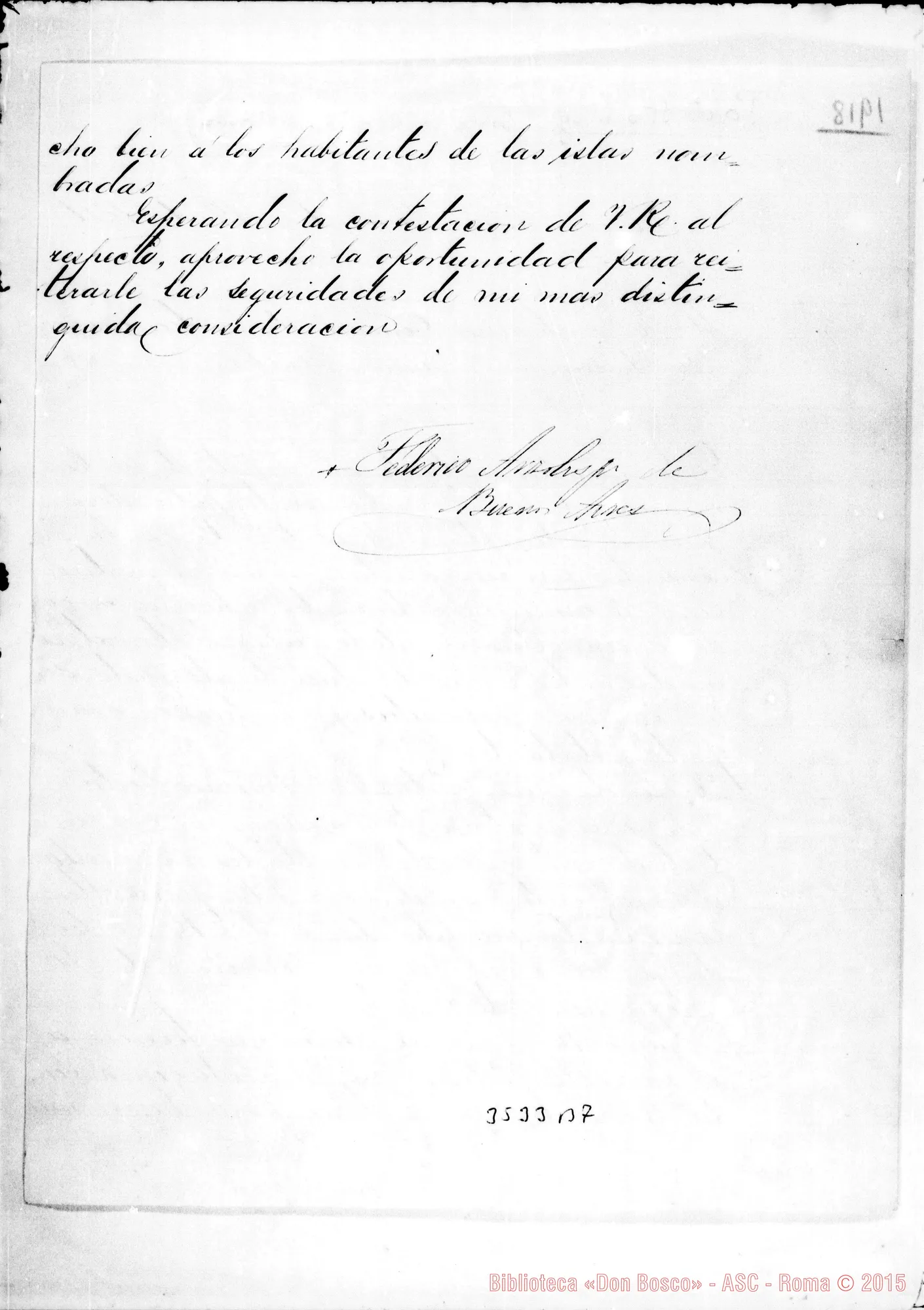 Fotogramma B 7 — Port Stanley: Federico Aneyros, arciv. di B. Aires-Don Bosco, il 19-12-1881