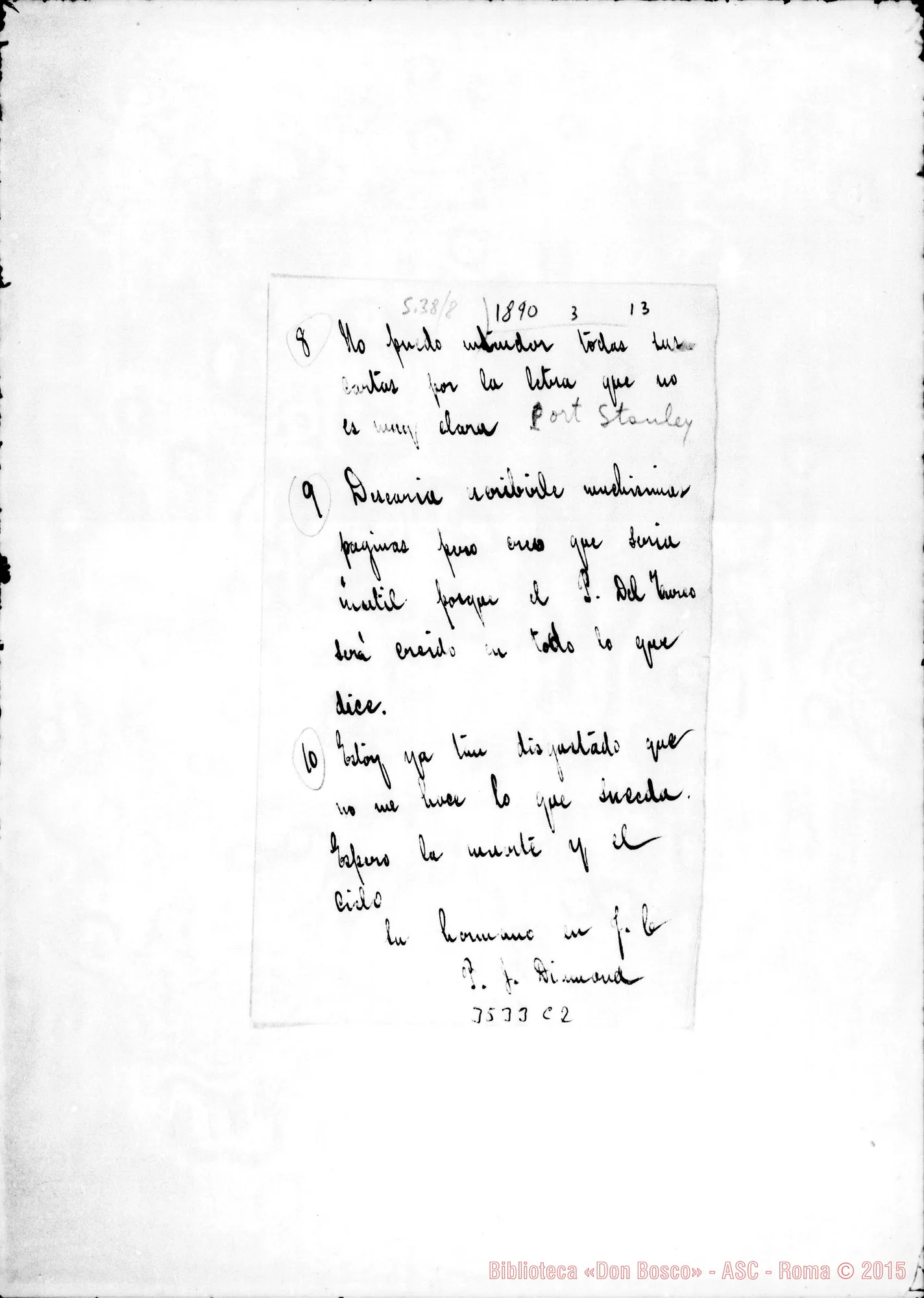 Fotogramma C 2 — P.J. Diamond-Querido Monseñor. Port Stanley, 13-03-1890