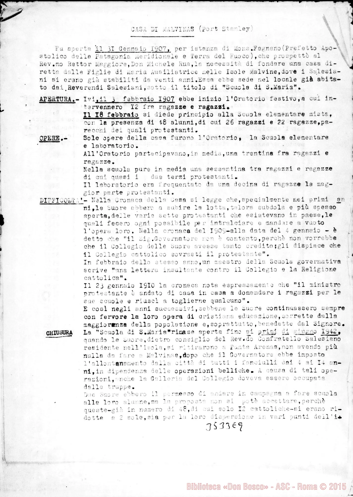 Fotogramma E 9 — Notizie sulla casa di Malvinas