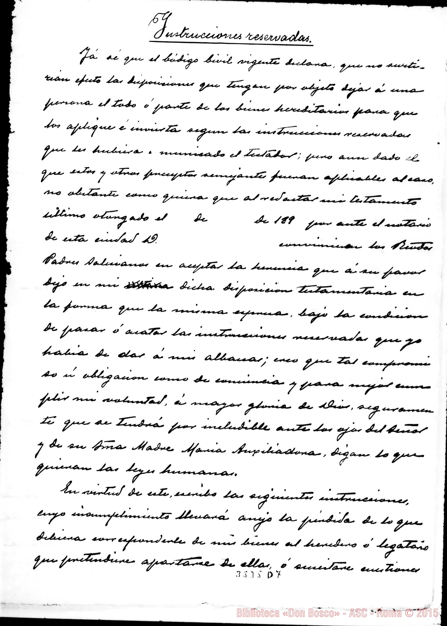 Fotogramma D 7 — Testamento. Clausula quinta