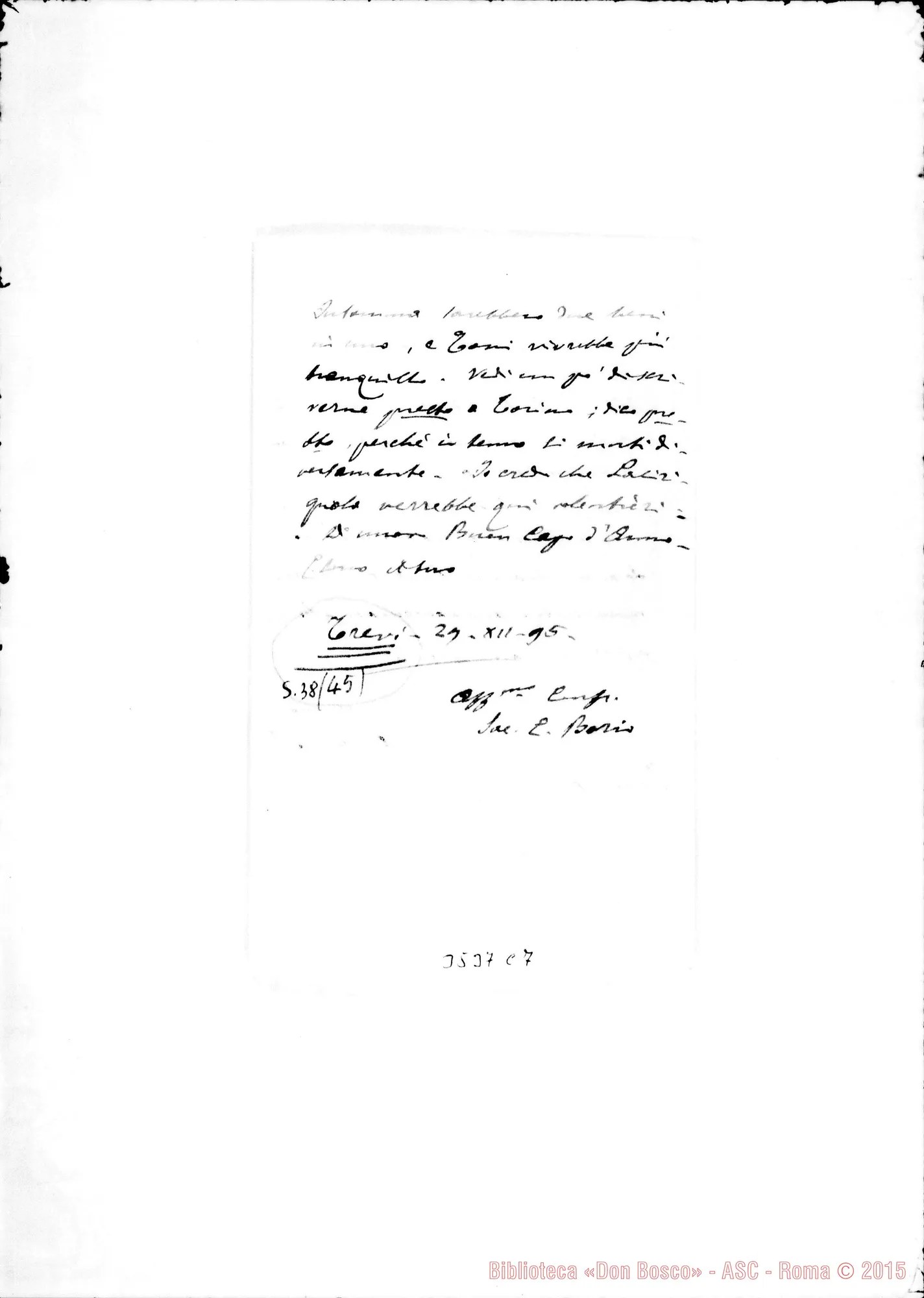 Fotogramma C 7 — Don Borio Erminio-Ispettore. Trevi, 29-12-1895. All. lett. di D. Cagliero C.