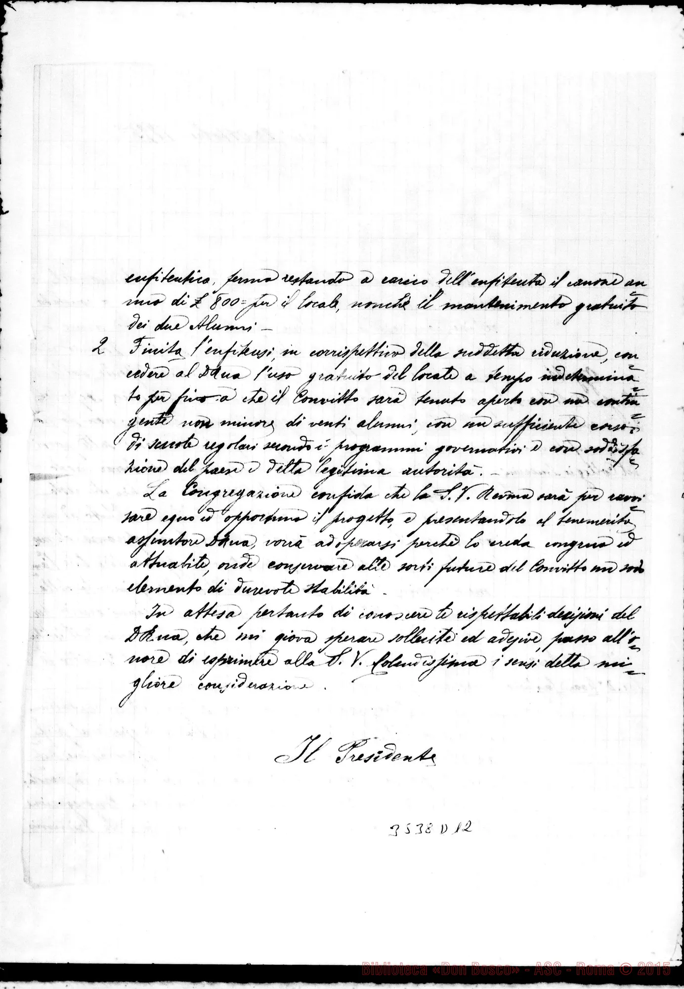 Fotogramma D 12 — Congregazione di Carità-Don Cagliero. Copia di lettera. Ott. 1895
