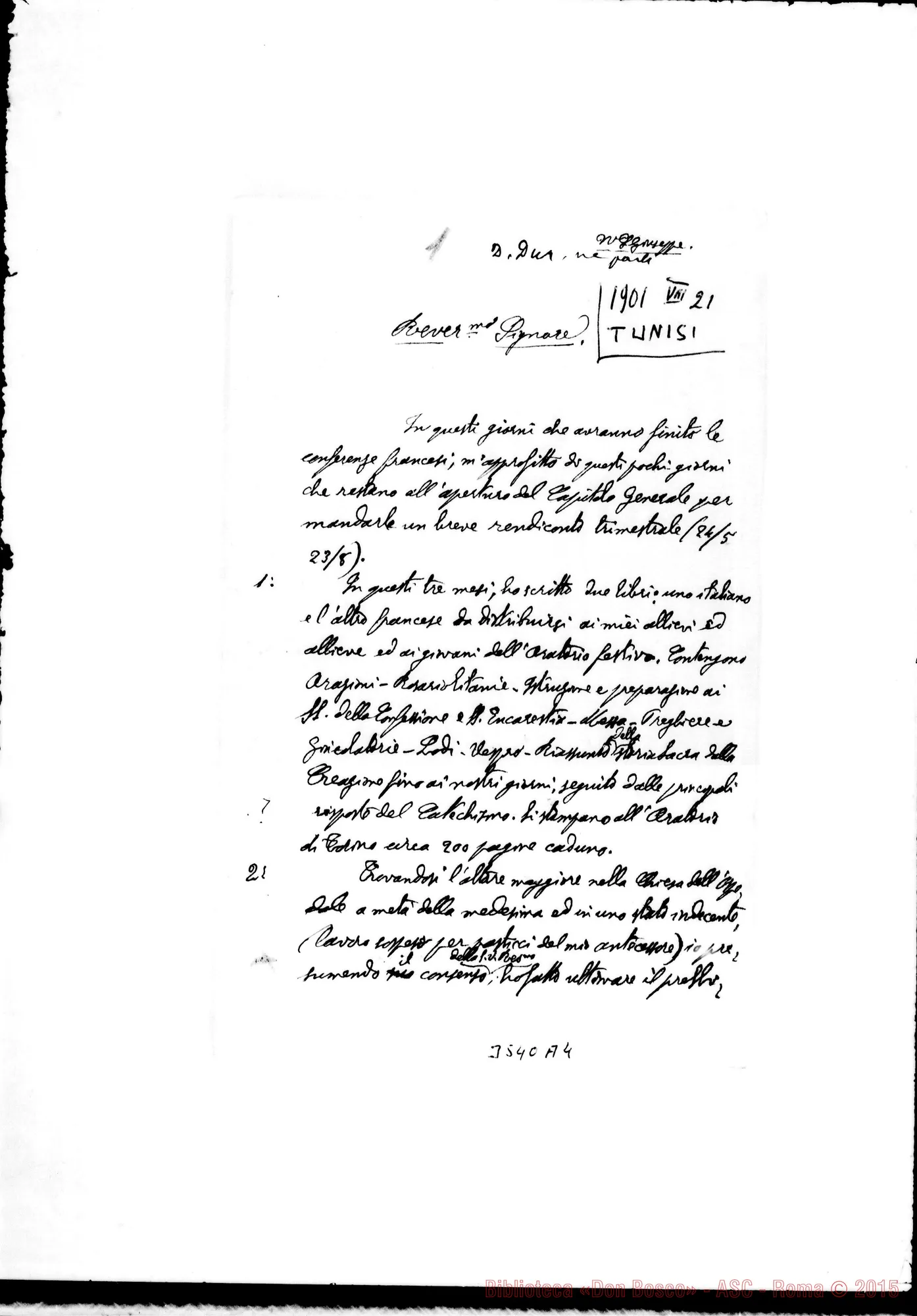Fotogramma A 4 — Don Ghione Anacleto-Rev.mo Sig. Tunis, 21-08-1901 Autogr. Rua