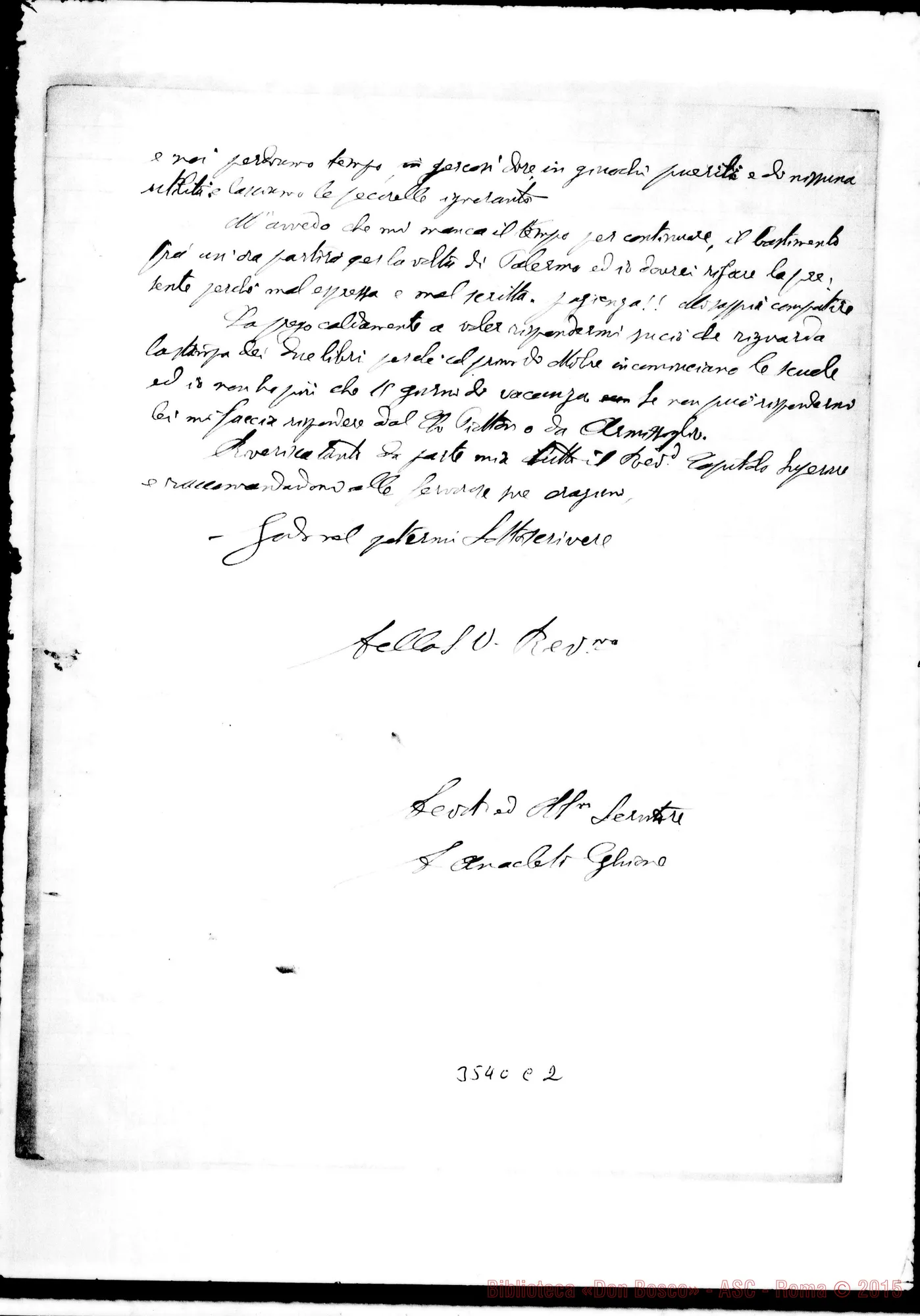 Fotogramma C 2 — Don Ghione Anacleto-Rev.mo Sig. Tunis, 27-09-1901