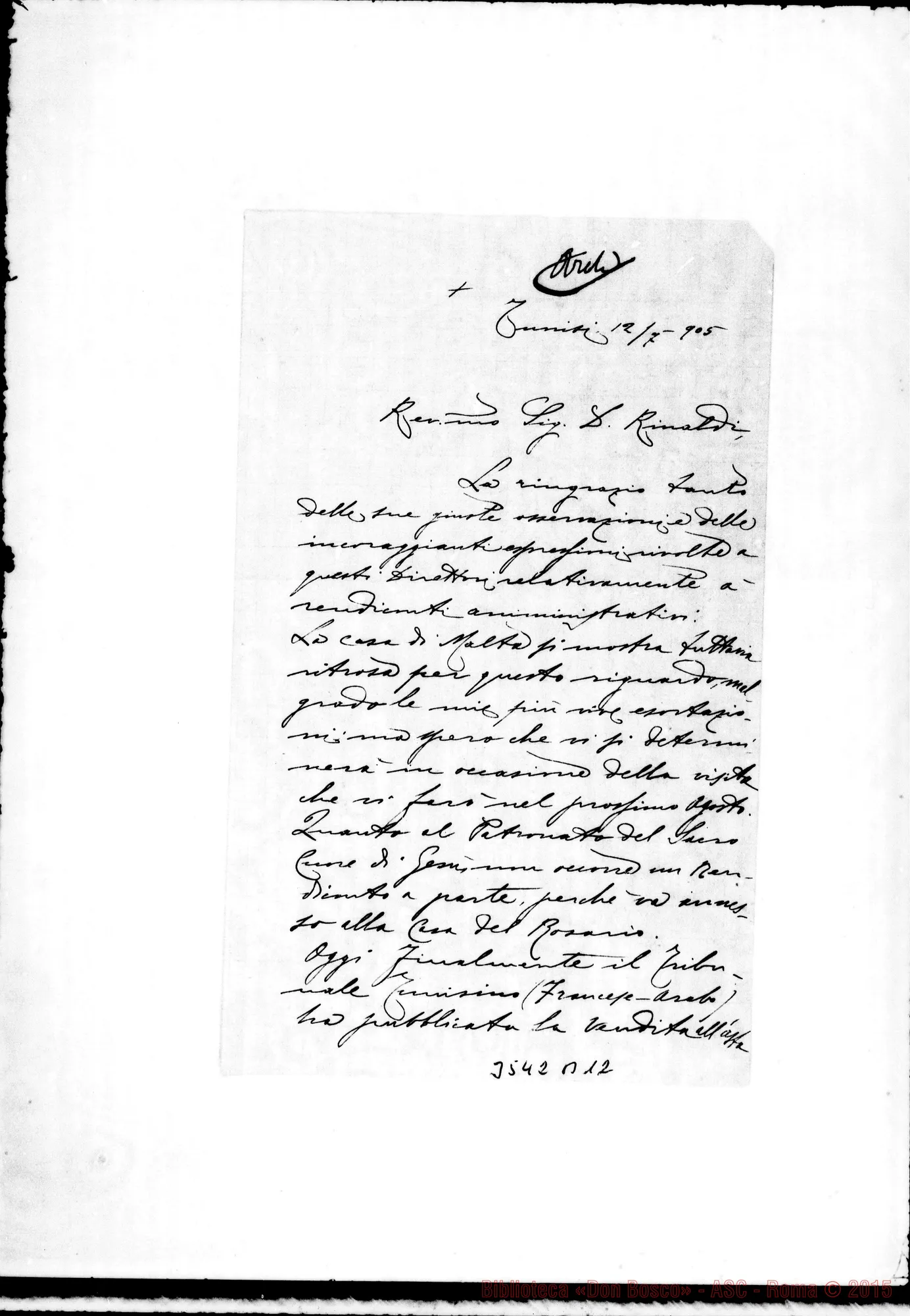 Fotogramma B 12 — Don Angelo Lovisolo-Amat.mo Padre. Tunis, 20-03-1905