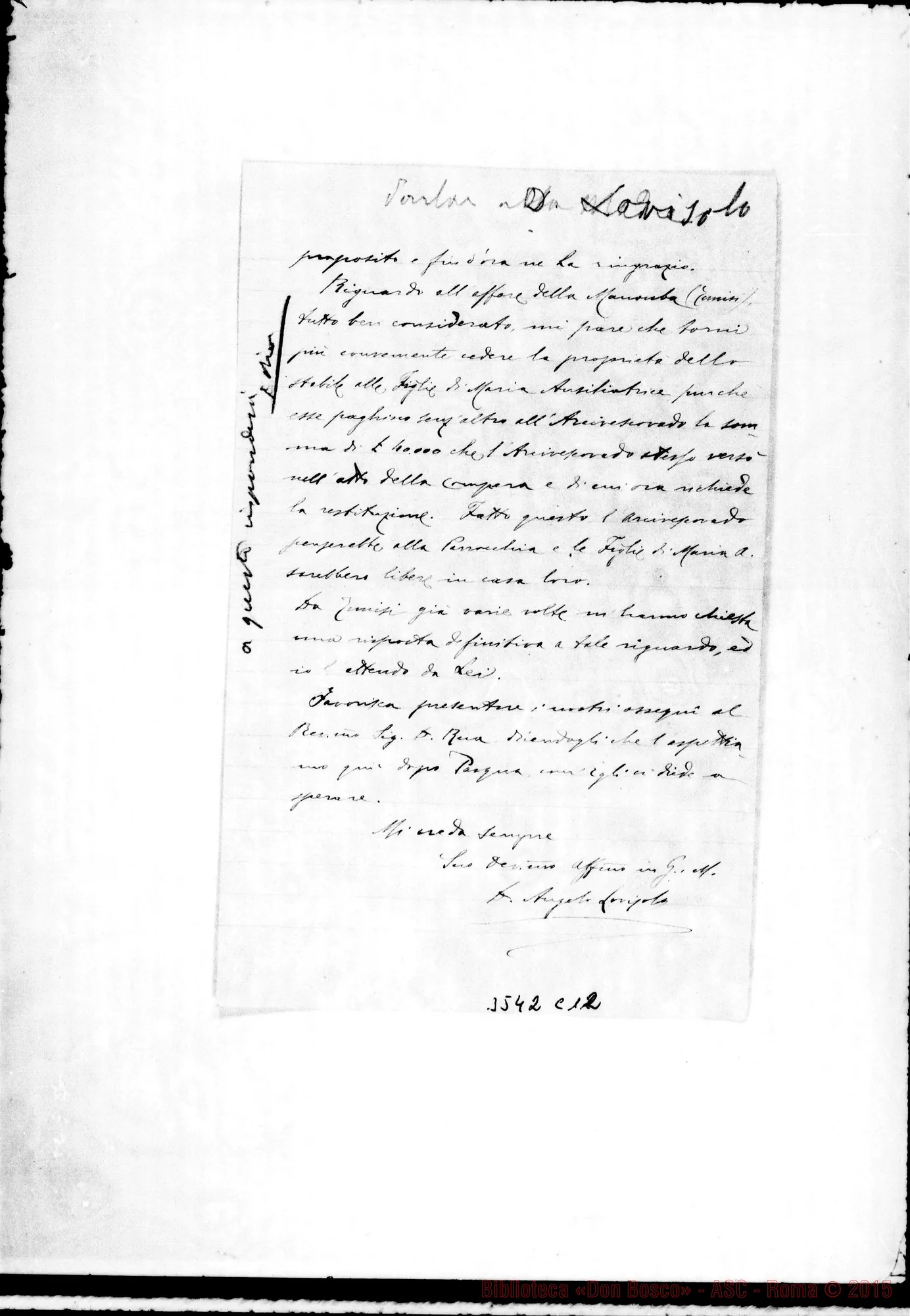 Fotogramma C 12 — Don Lovisolo: lettera incompleta