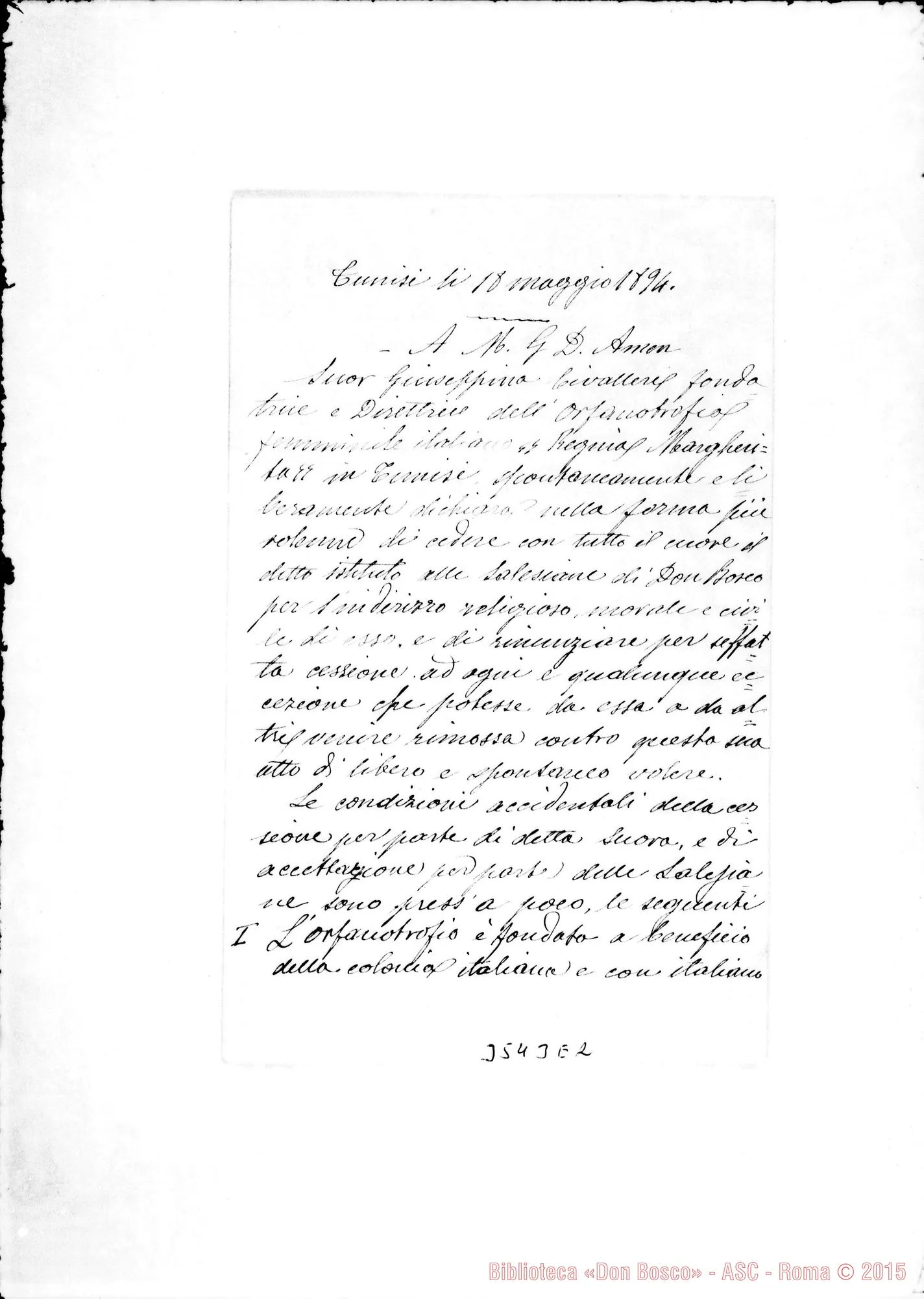 Fotogramma E 2 — Suor Giuseppina Civalleri: cessione