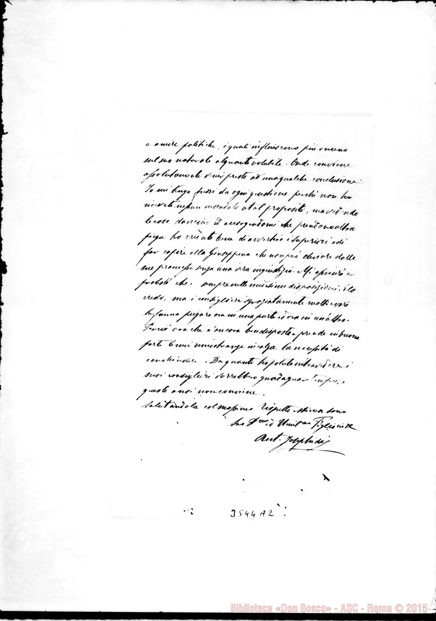Fotogramma A 2 — Don Josephidi Antonio-Amat.mo Padre. La Marsa, 10-02-1895