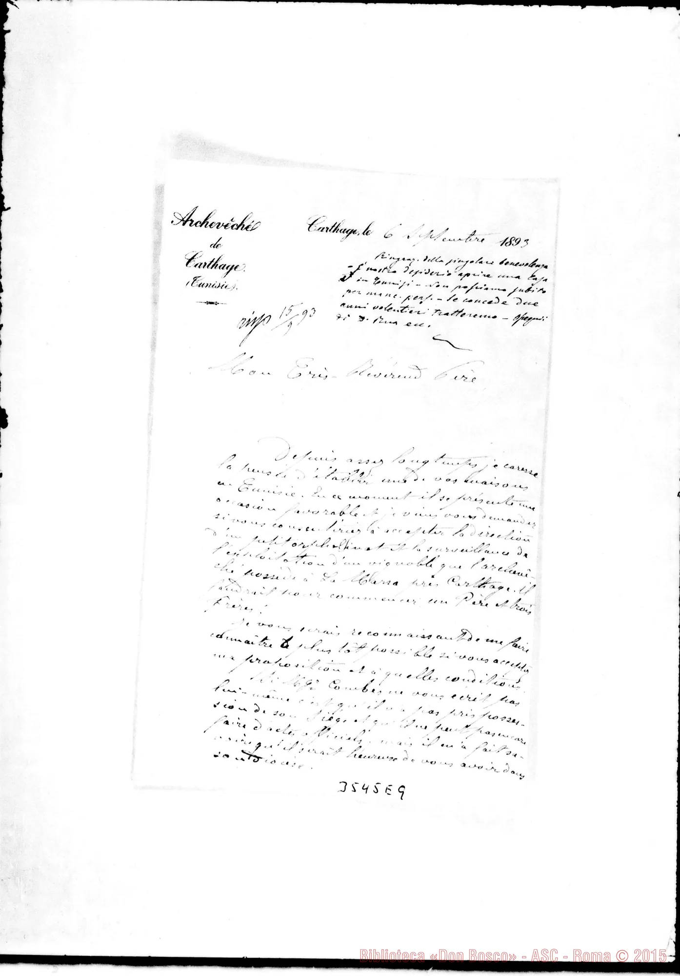 Fotogramma E 9 — Giovanni M. Tournier, vesc. di Hippone Zaite-Révérend Pére. Sett. 1893