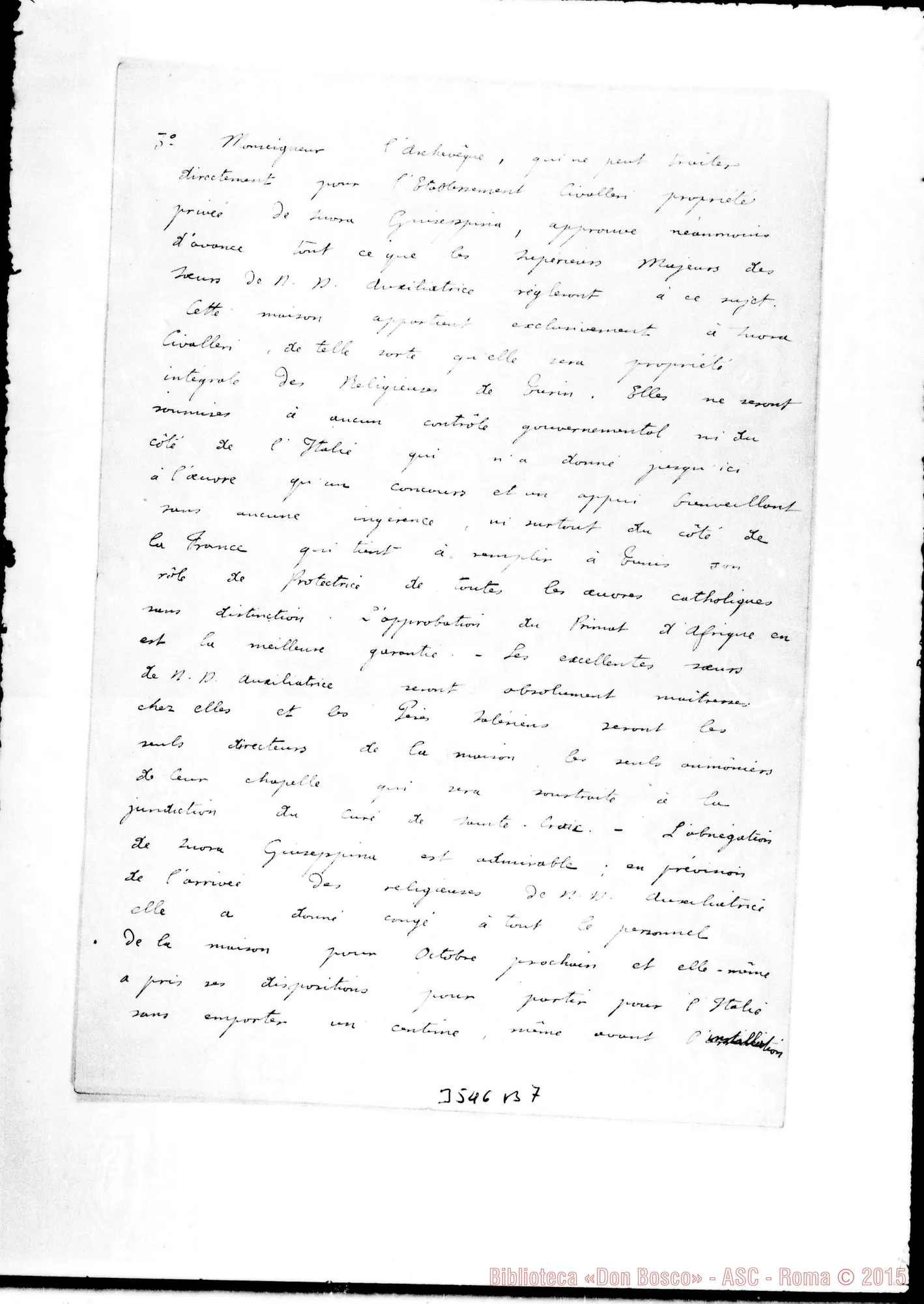 Fotogramma B 7 — Dall'Arcivescovato-Vénéré Pére. Cartago, 27-08-1894. All. busta con minuta di risposta autogr. Rua