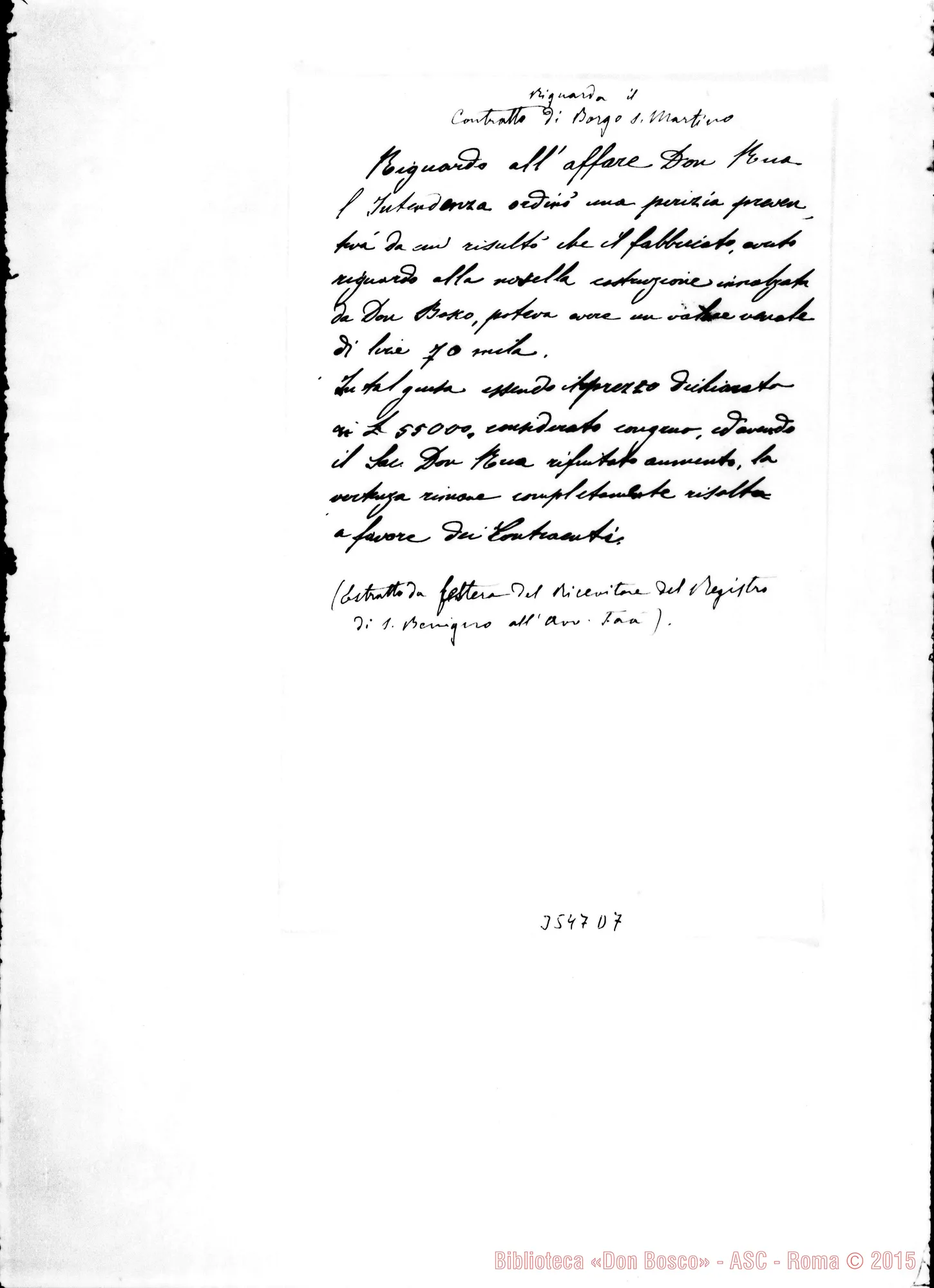 Fotogramma D 7 — Riguardo al contratto di Borgo S. Martino. Ms. con note autogr. Rua