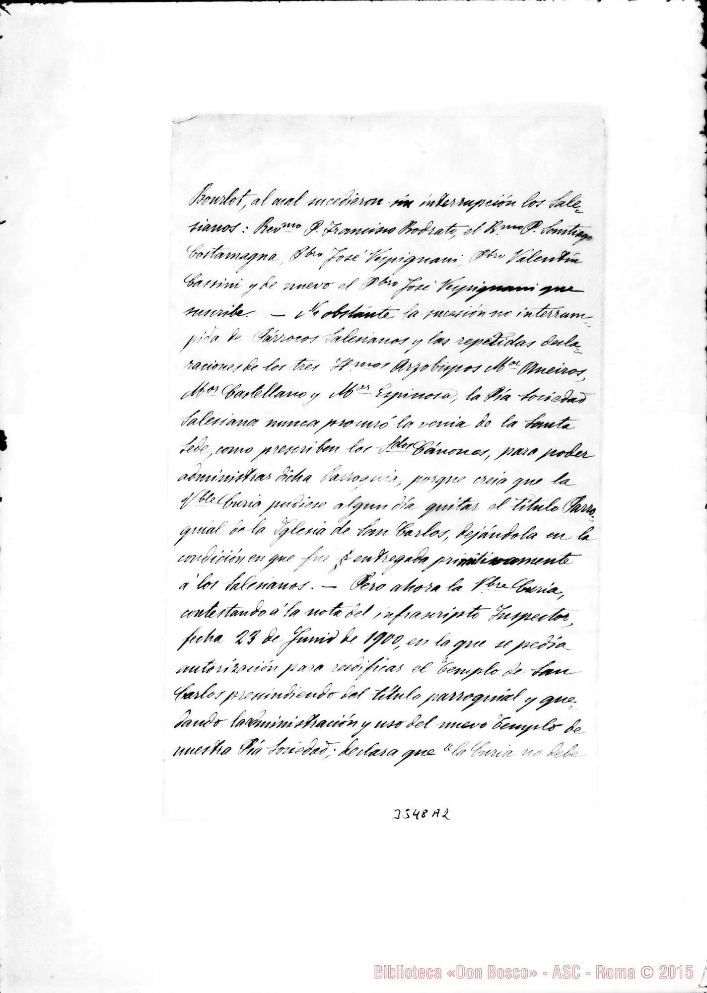 Fotogramma A 2 — Supplica A Mons. Sabatucci con risposta delPInternunzio. Copia. Apr. 1901