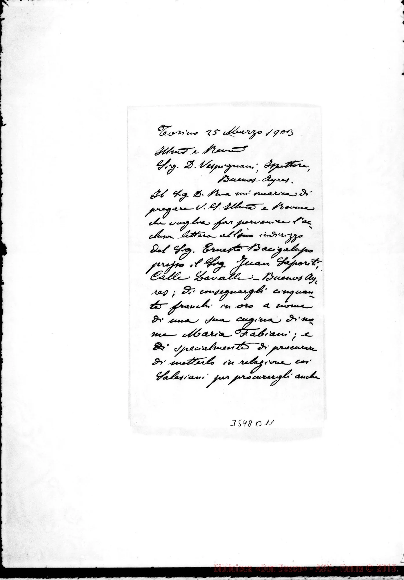 Fotogramma B 11 — Don Bovio-Don Vespignani. Torino, 25-03-1903. All. Maria Fabiani-Don Rua. Genova, 14-03-1903 Autogr. Rua