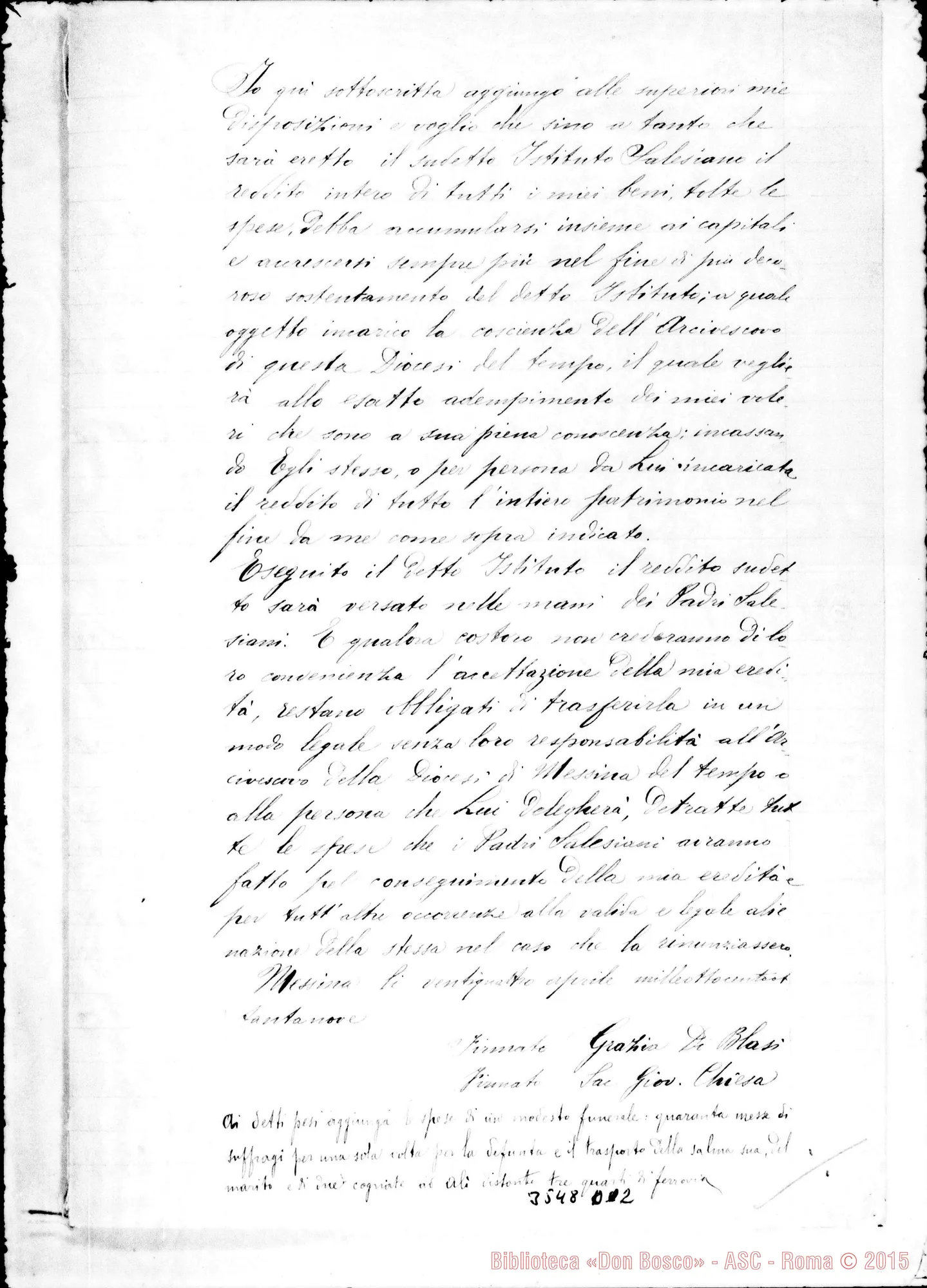 Fotogramma D 2 — Catania: Successione Marini: Convenzione privata, il 24-04-1889 Autogr. Rua