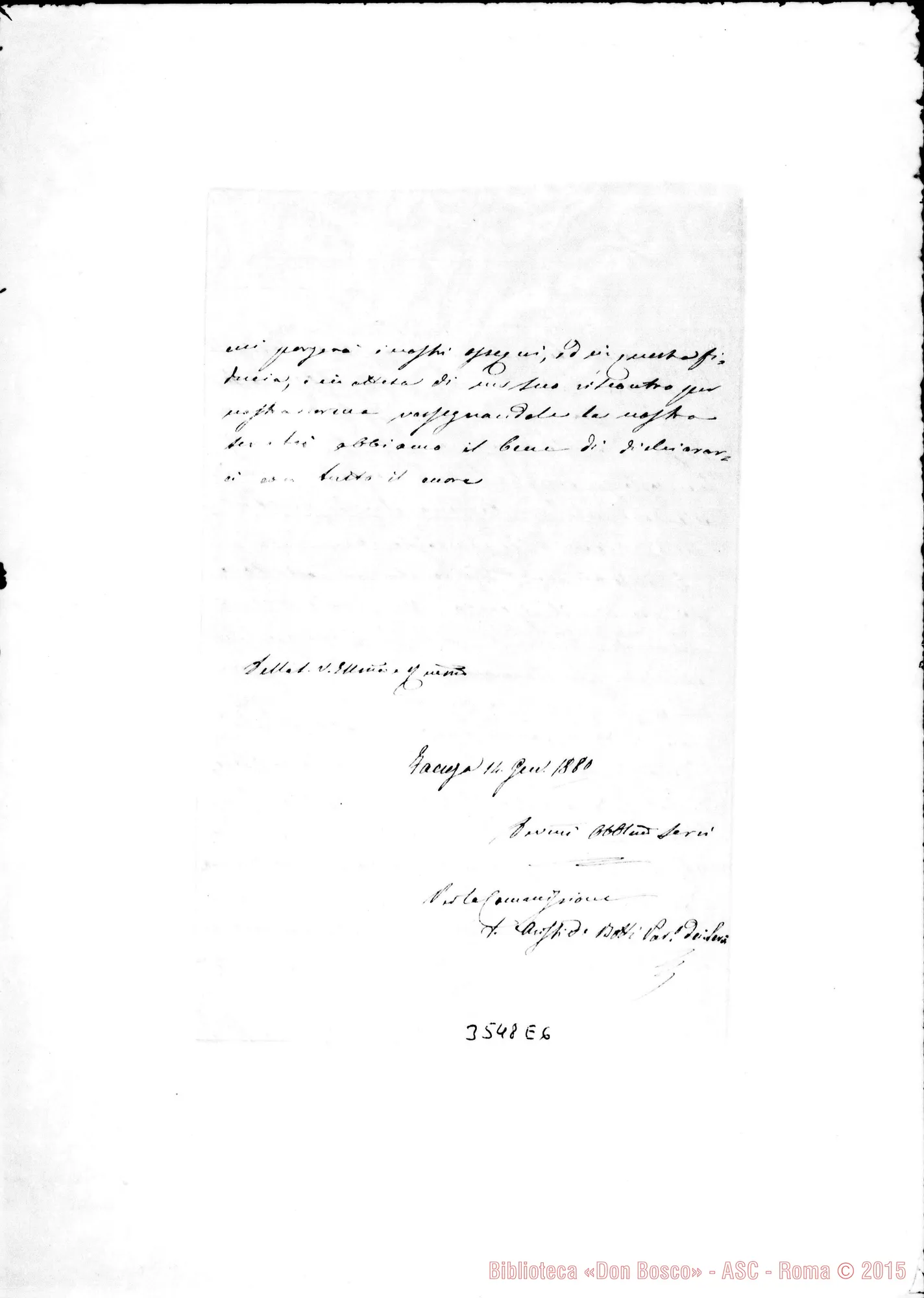 Fotogramma E 6 — Faenza: Don Aristide Botti-Rev.do Sig. Faenza, 14-01-1880